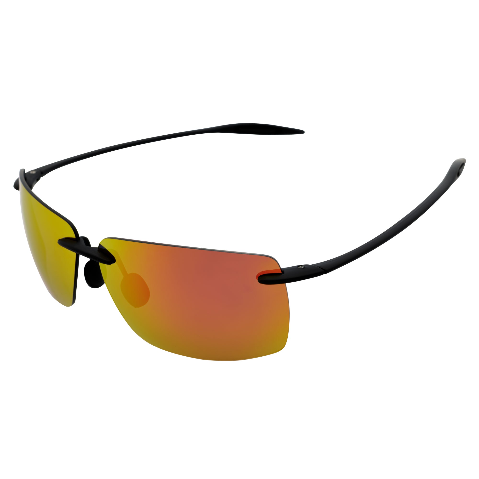 MAUI - Rimless TR90 Thin Sports Wrap Sunglasses Black Orange Mirror Polarized