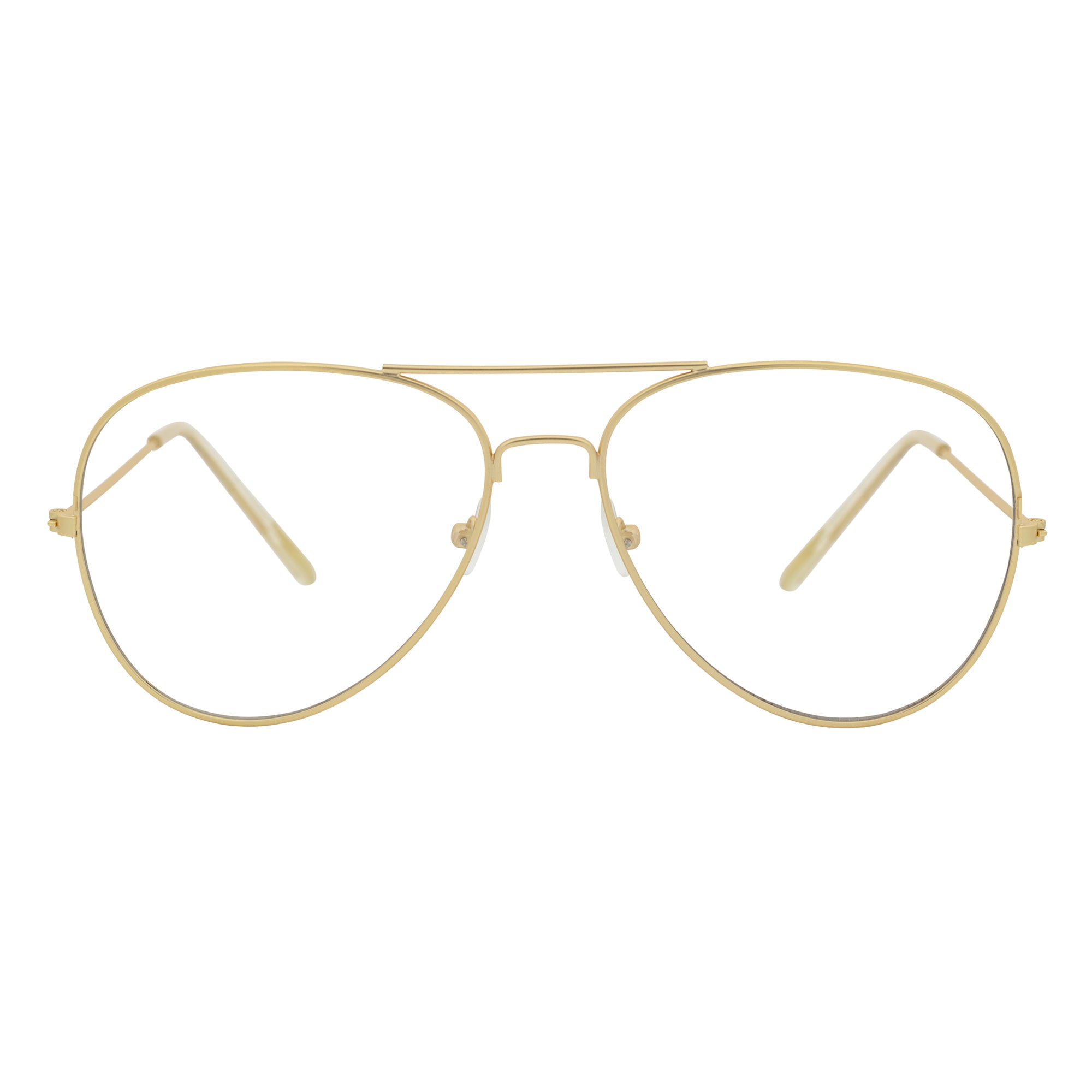 THOMPSON - Classic Blue Light Metal Aviator Matte Gold Clear Lens Glasses 50mm