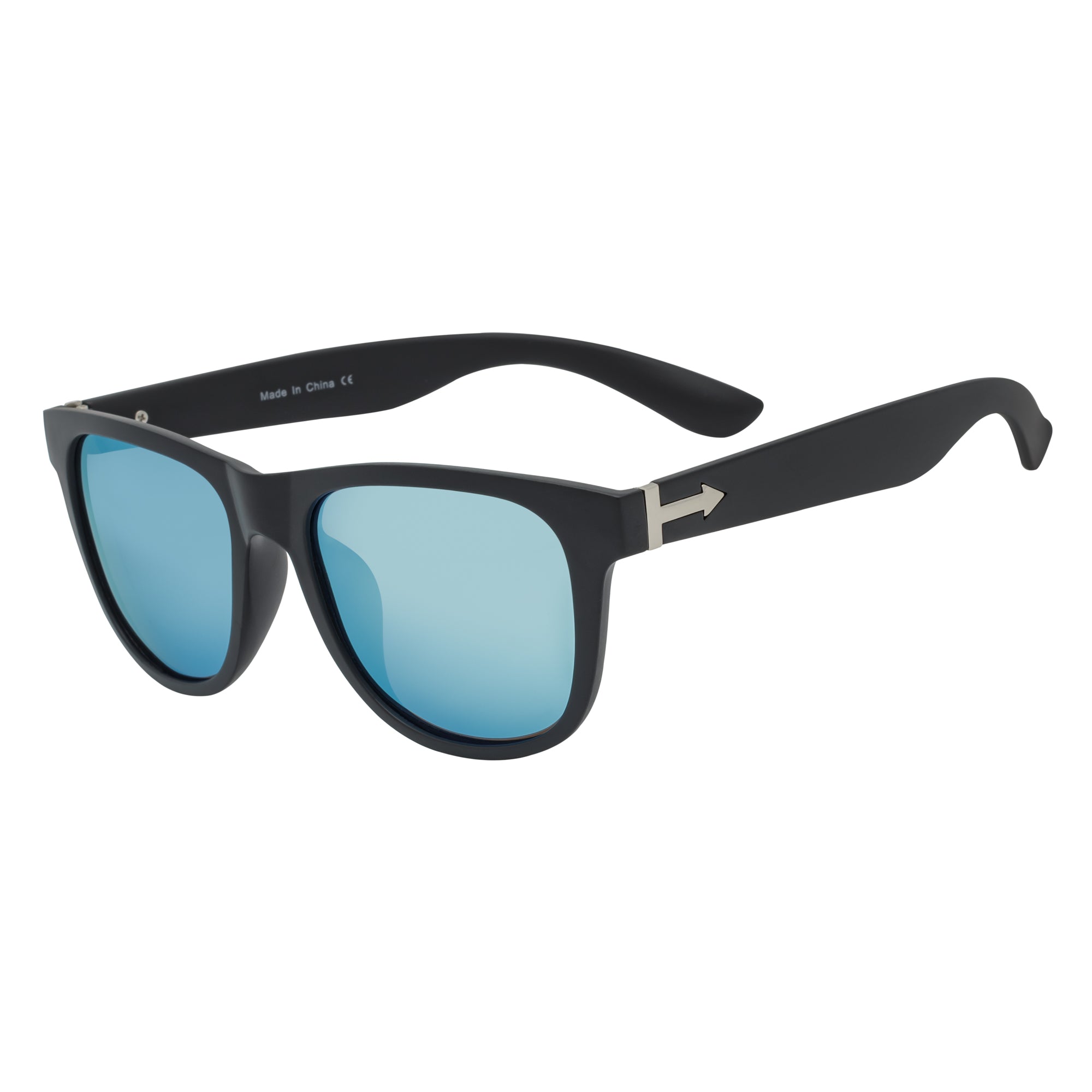 PRESTON - Polarized Large Horn Rimmed Sunglasses Matte Black Blue Mirror