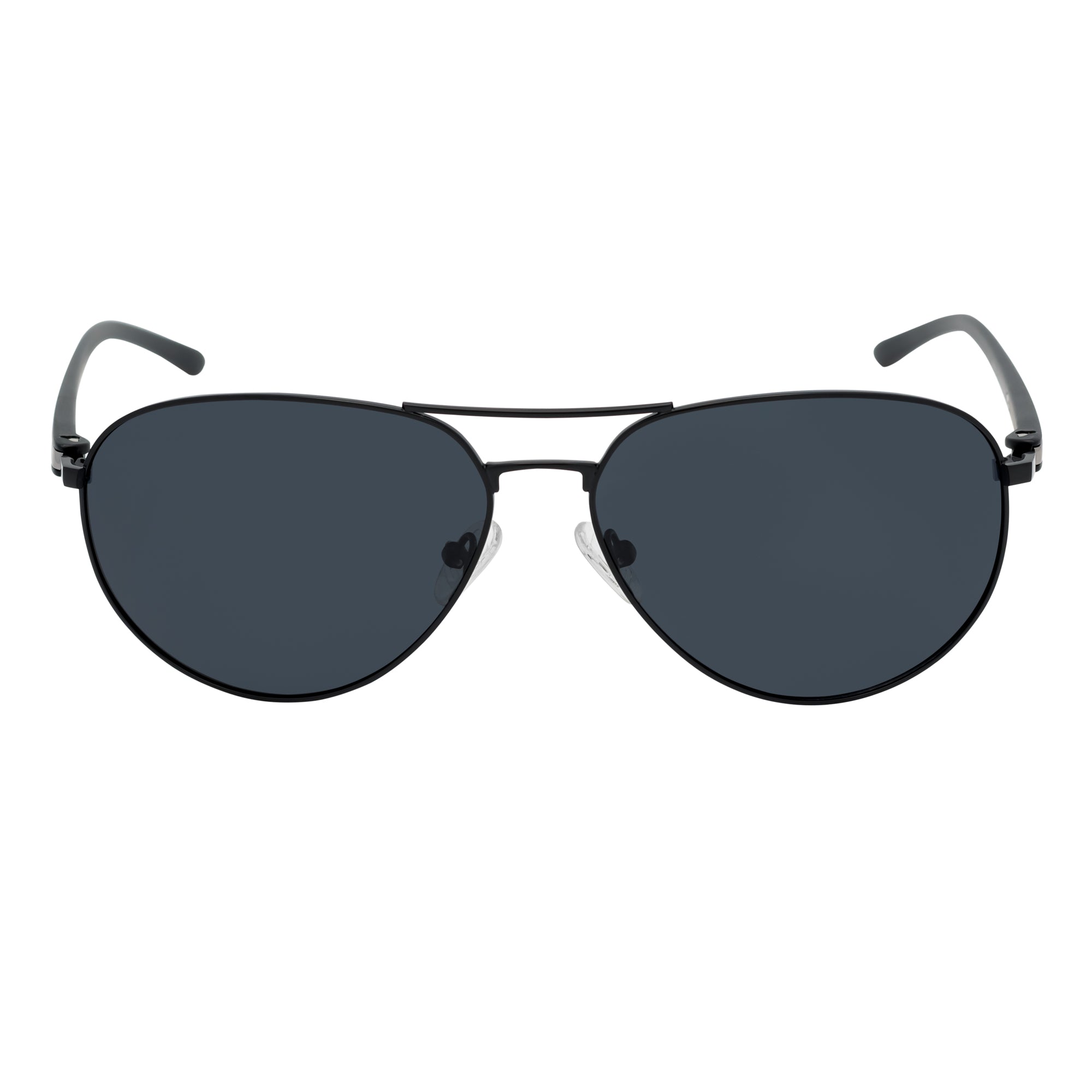 LAWRENCE - Polarized Round Metal Aviator Black Sunglasses Smoke Lens