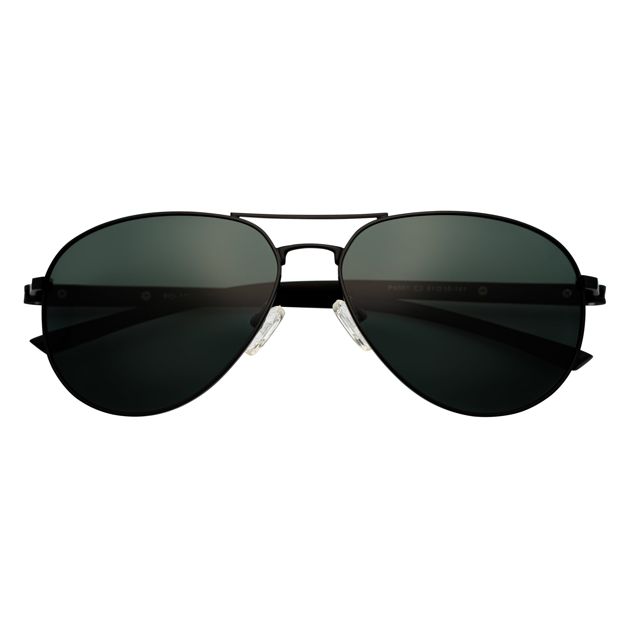 LAWRENCE - Polarized Round Metal Aviator Black Sunglasses Green Lens