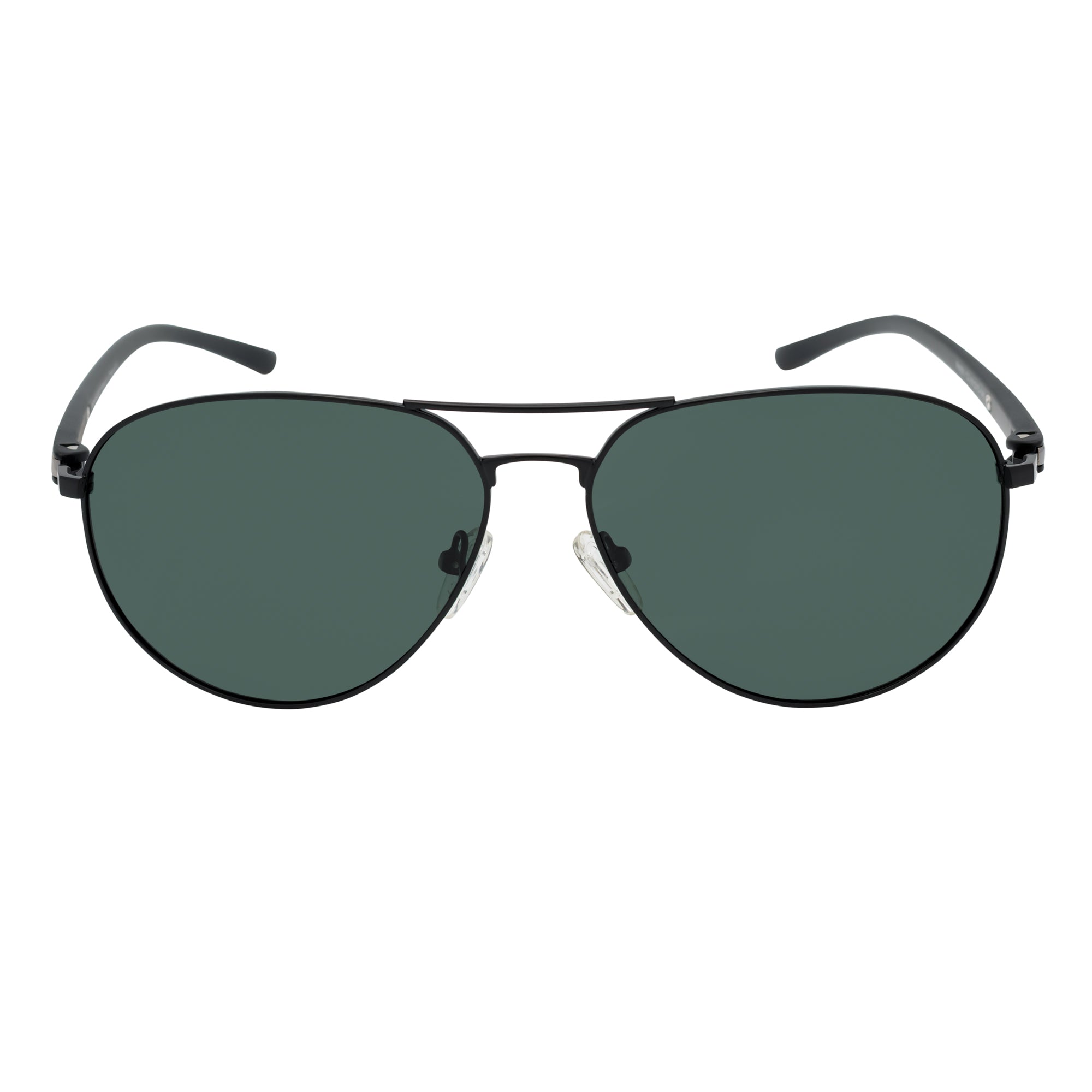 LAWRENCE - Polarized Round Metal Aviator Black Sunglasses Green Lens