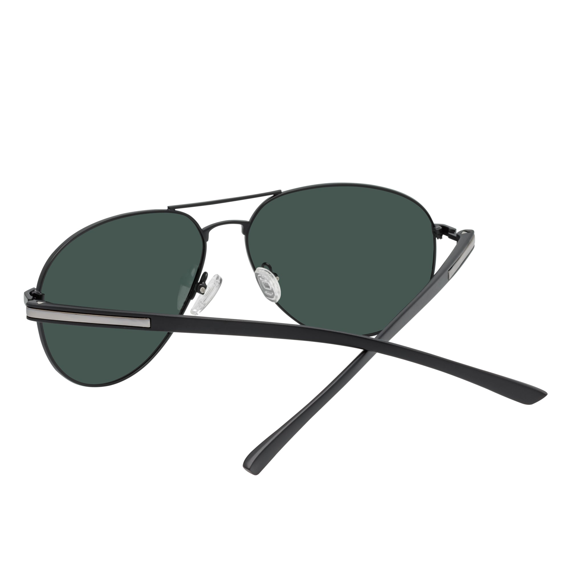 LAWRENCE - Polarized Round Metal Aviator Black Sunglasses Green Lens