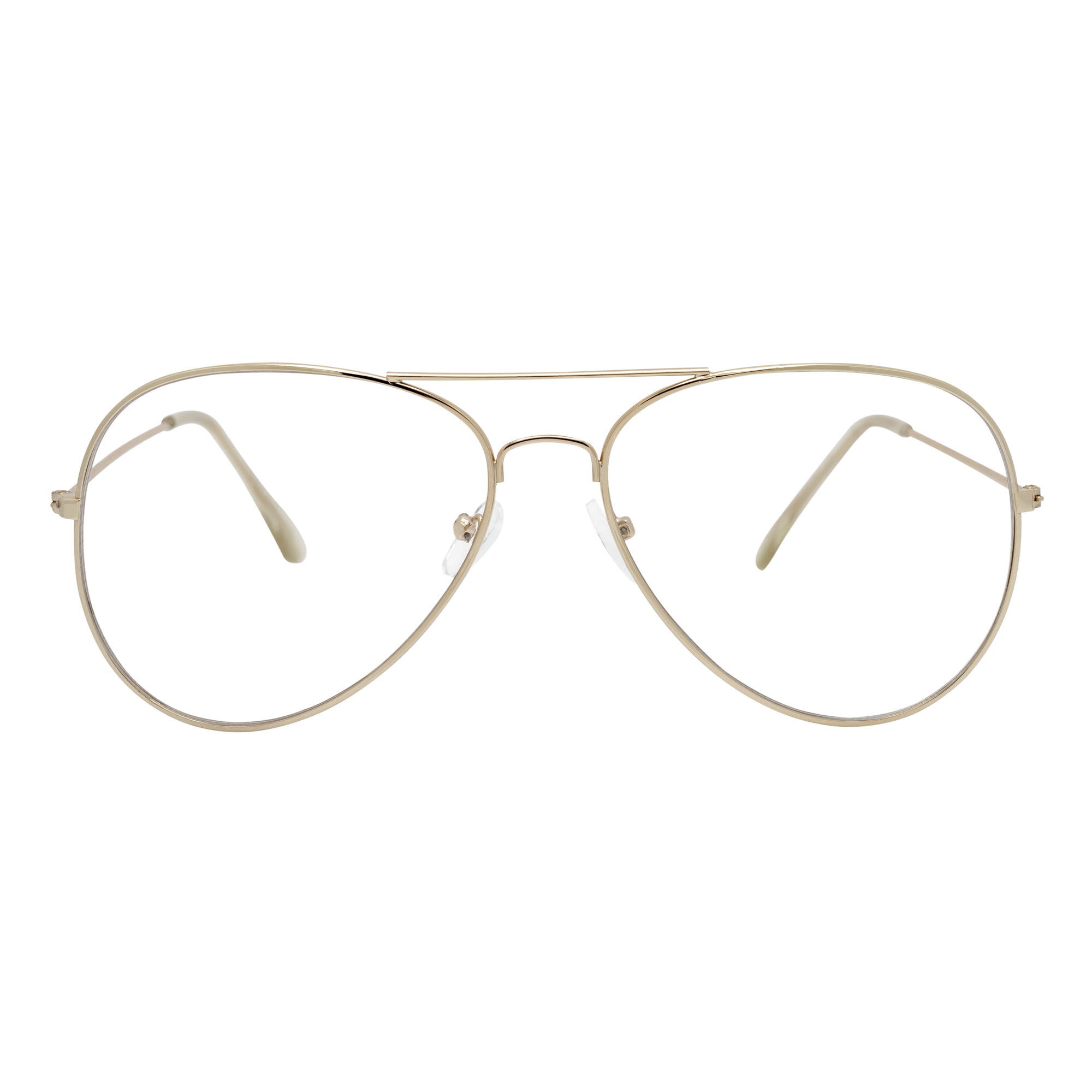 THOMPSON - Classic Blue Light Metal Aviator Gold Glasses Clear Lens 50mm