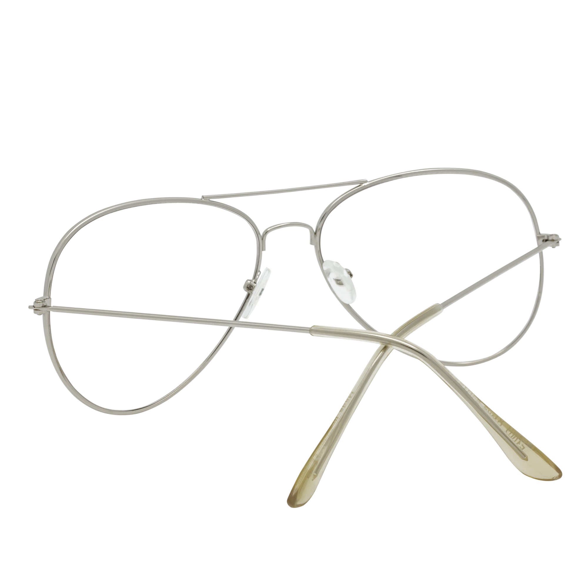 THOMPSON - Classic Blue Light Metal Aviator Silver Glasses Clear Lens 50mm