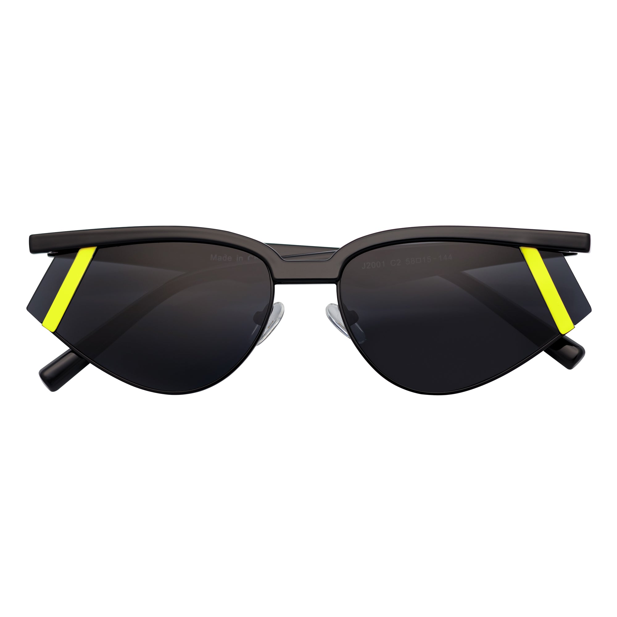 WILSHIRE - Rimless Cat Eye Sunglasses Black-Yellow Frame Smoke Lens