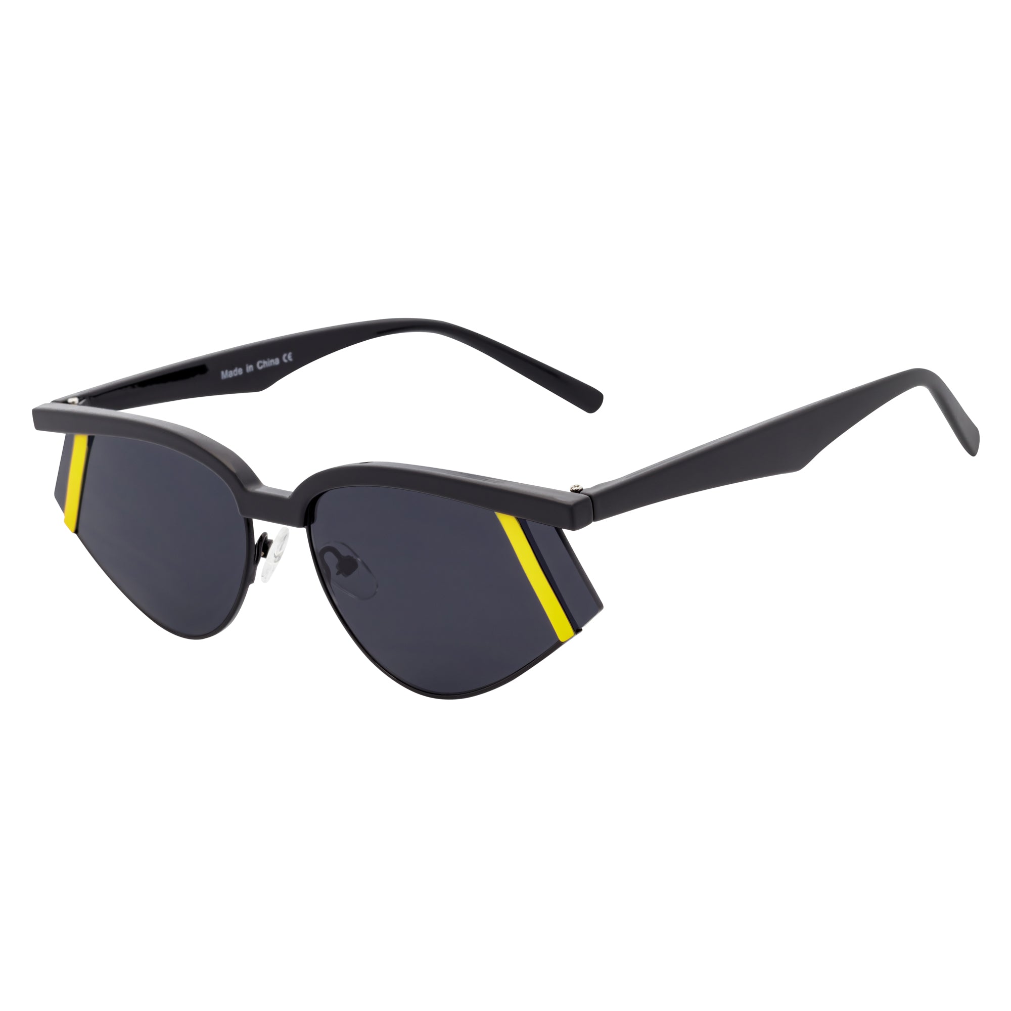 WILSHIRE - Rimless Cat Eye Sunglasses Black-Yellow Frame Smoke Lens