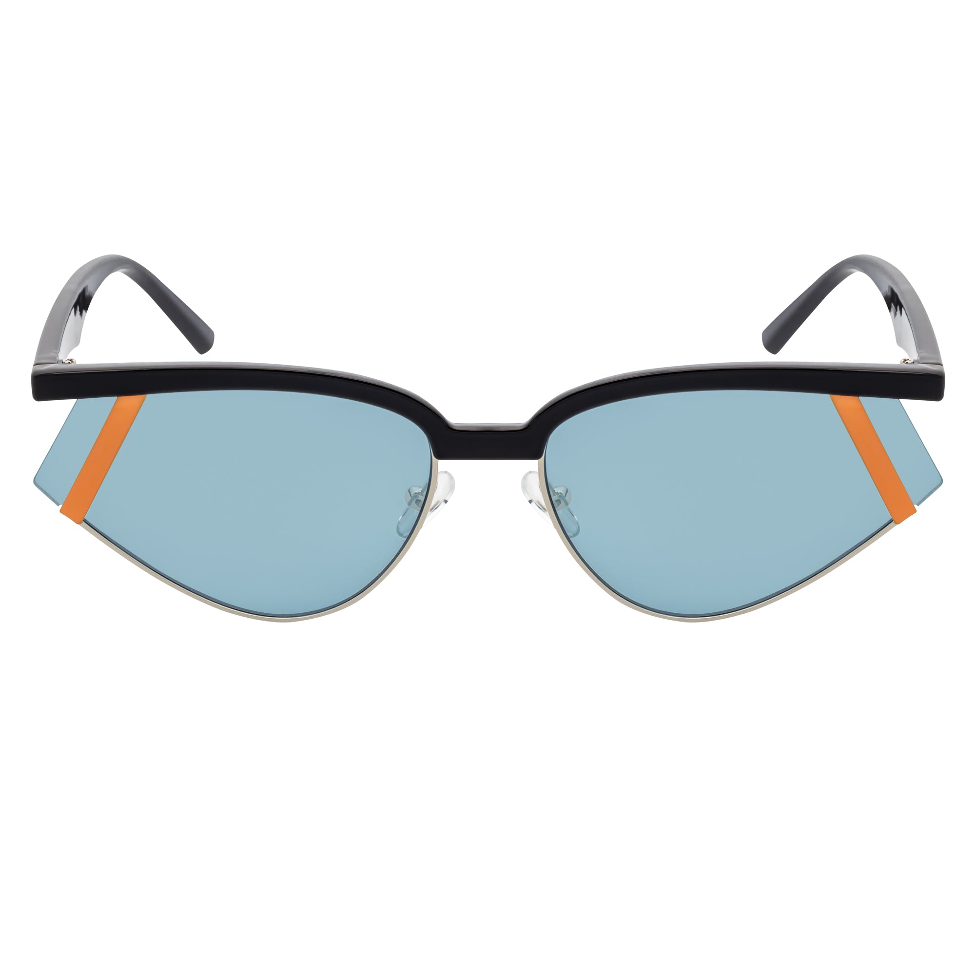 WILSHIRE - Rimless Cat Eye Sunglasses Black-Orange Frame Blue Lens