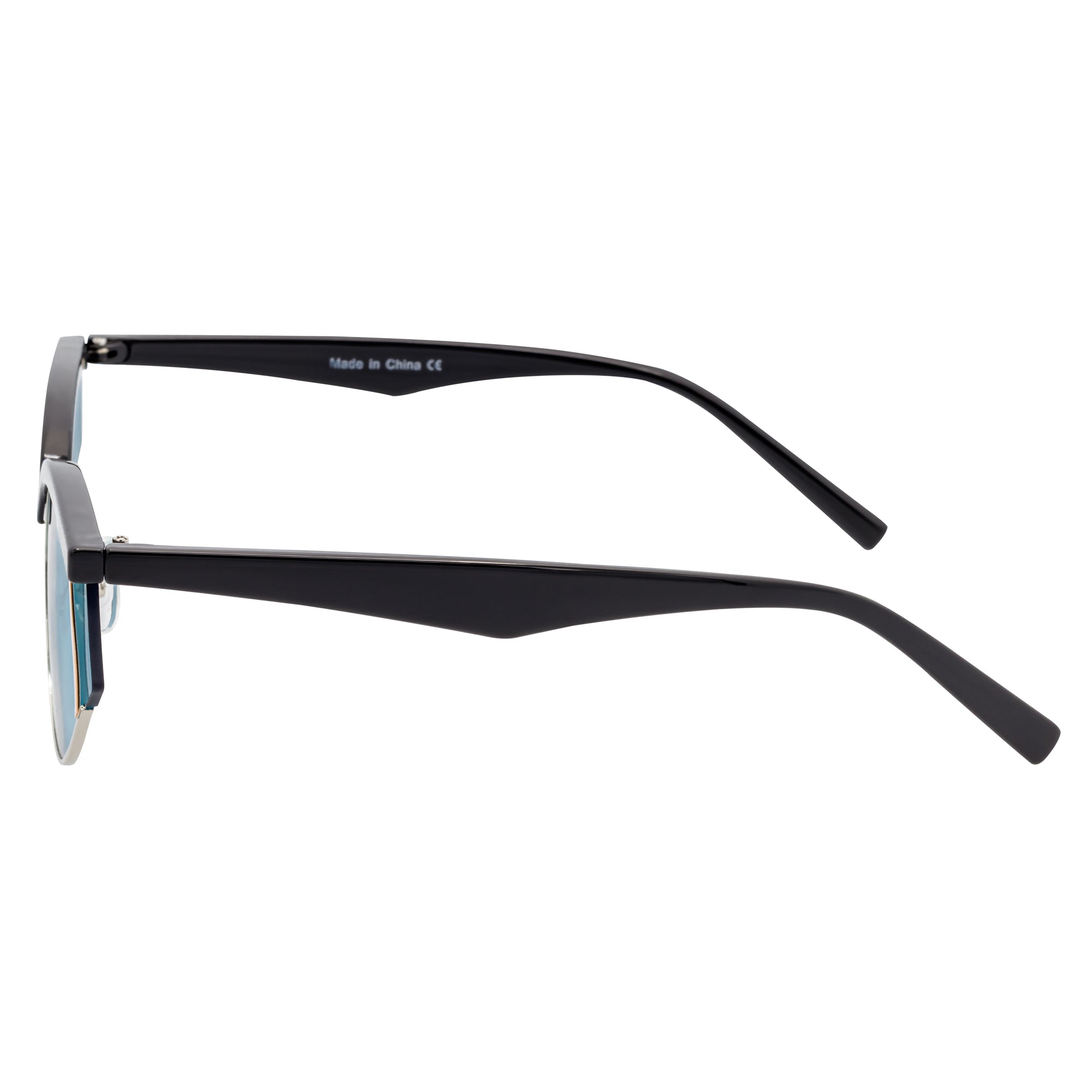 WILSHIRE - Rimless Cat Eye Sunglasses Black-Orange Frame Blue Lens
