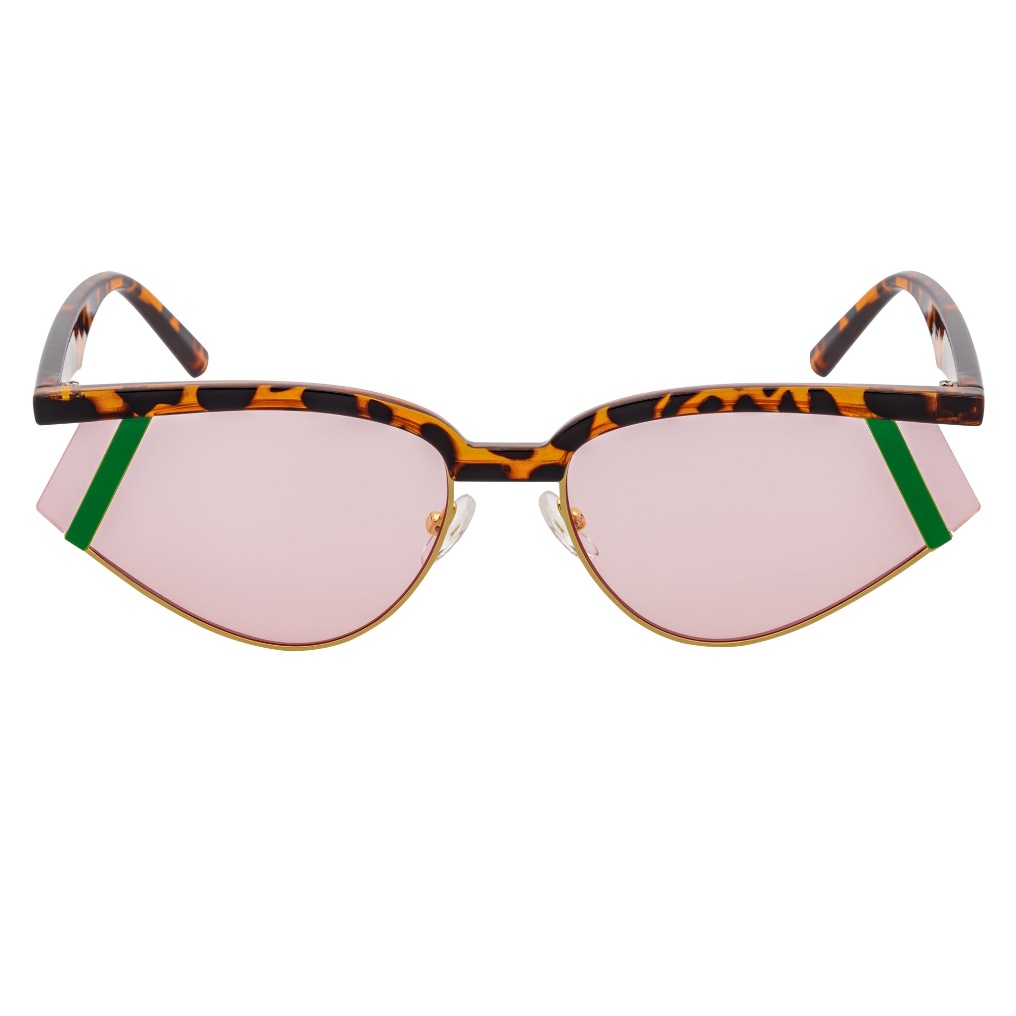 WILSHIRE - Rimless Cat Eye Sunglasses Tortoise-Green Frame Pink Lens
