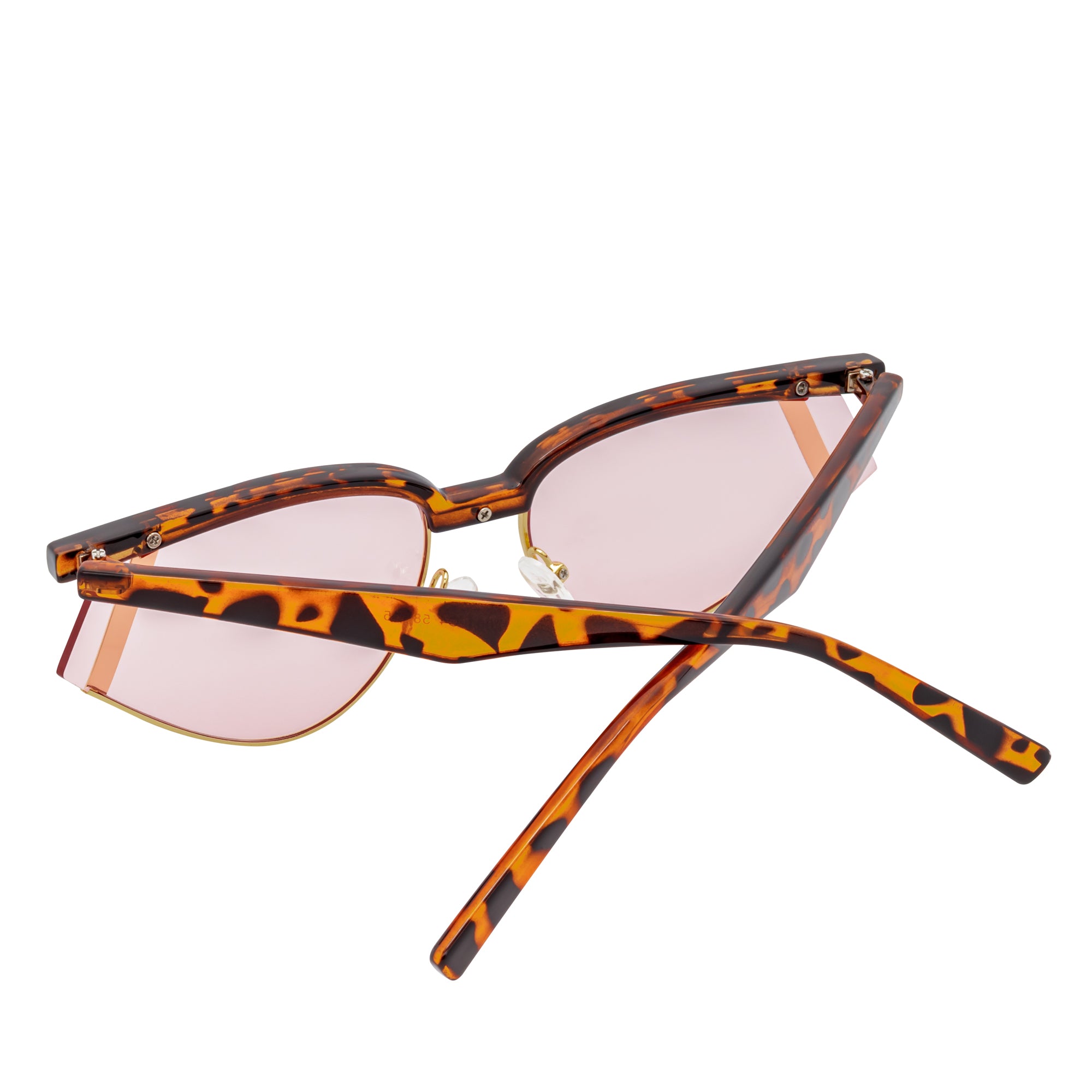 WILSHIRE - Rimless Cat Eye Sunglasses Tortoise-Green Frame Pink Lens