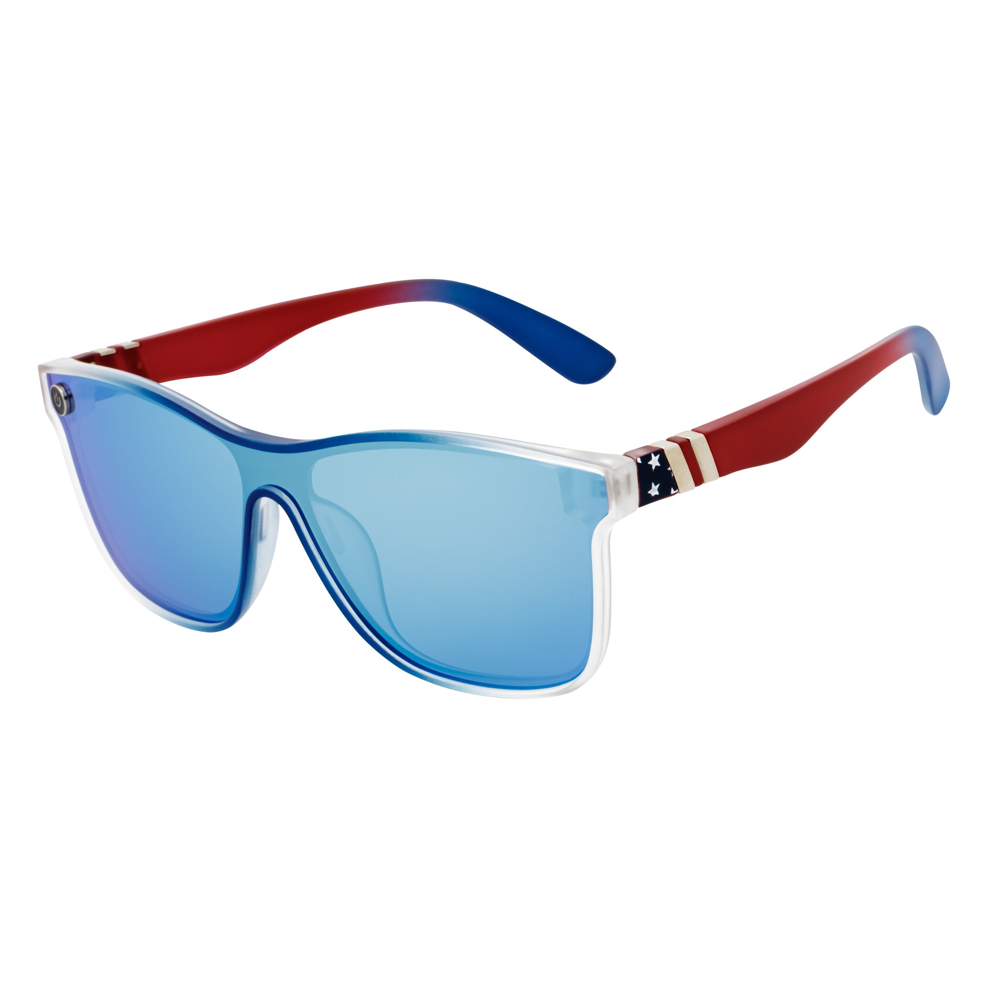 ZENITH - Mono Lens Shield Horn Rimmed Sunglasses RWB Flag Blue Mirror