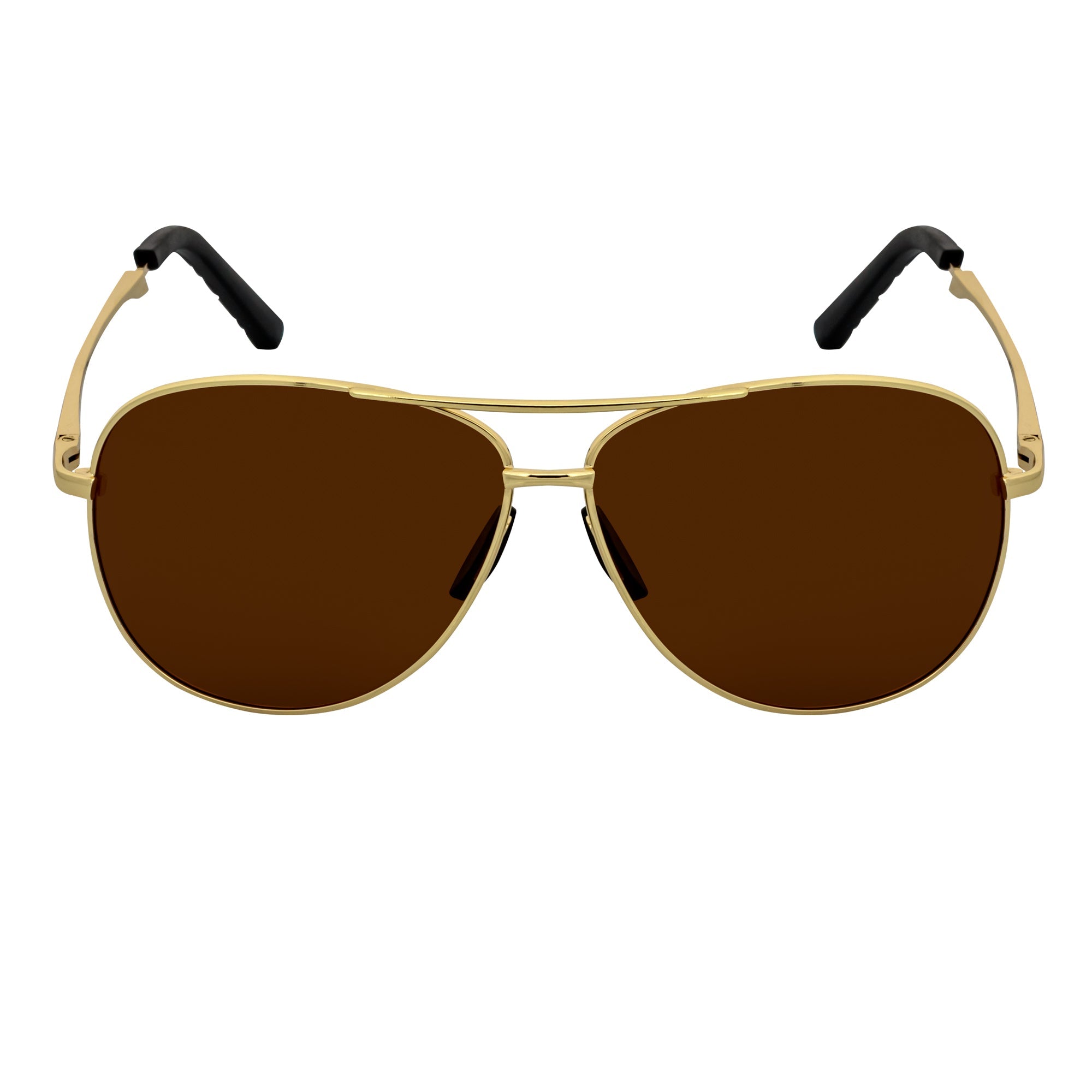ACE - Polarized 90s Flex Arm Metal Round Aviator Sunglasses Gold Brown