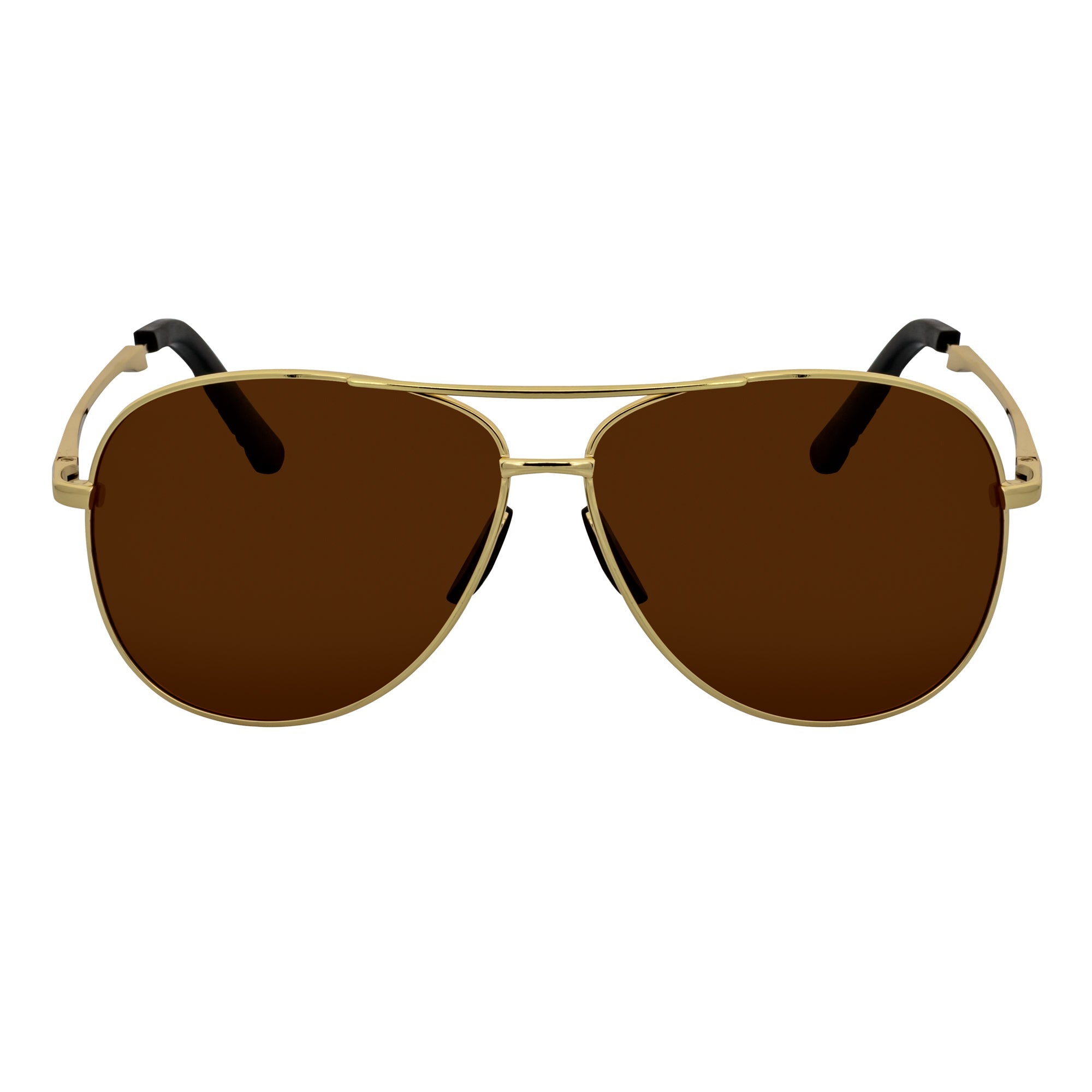 ACE - Polarized 90s Flex Arm Metal Round Aviator Sunglasses Gold Brown