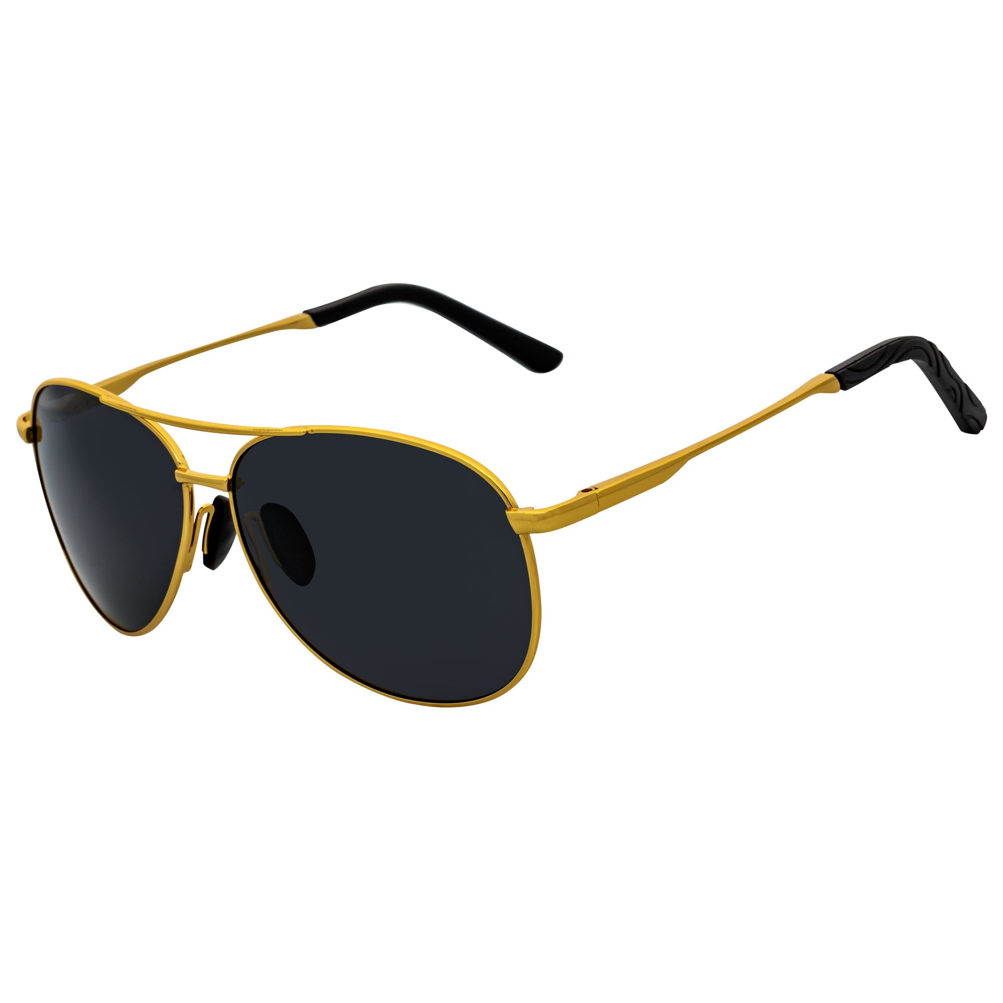 ACE - Polarized 90s Flex Arm Metal Round Aviator Sunglasses Gold Smoke