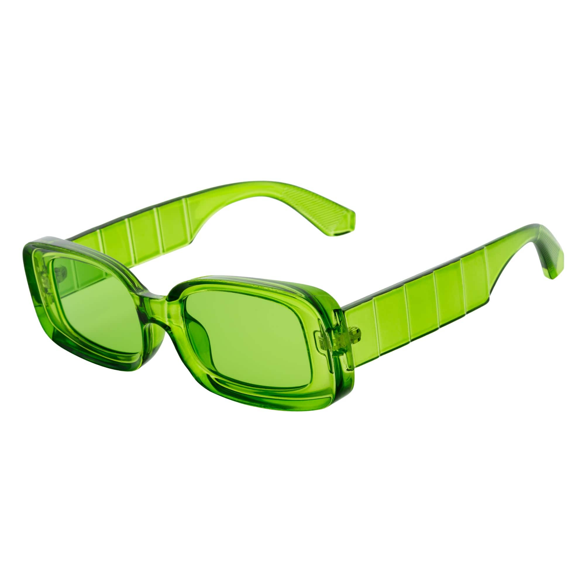 ASHER - Small Thick Frame Rectangle Sunglasses 90s Fashion Clear Green - MorspecsM1099 - 2