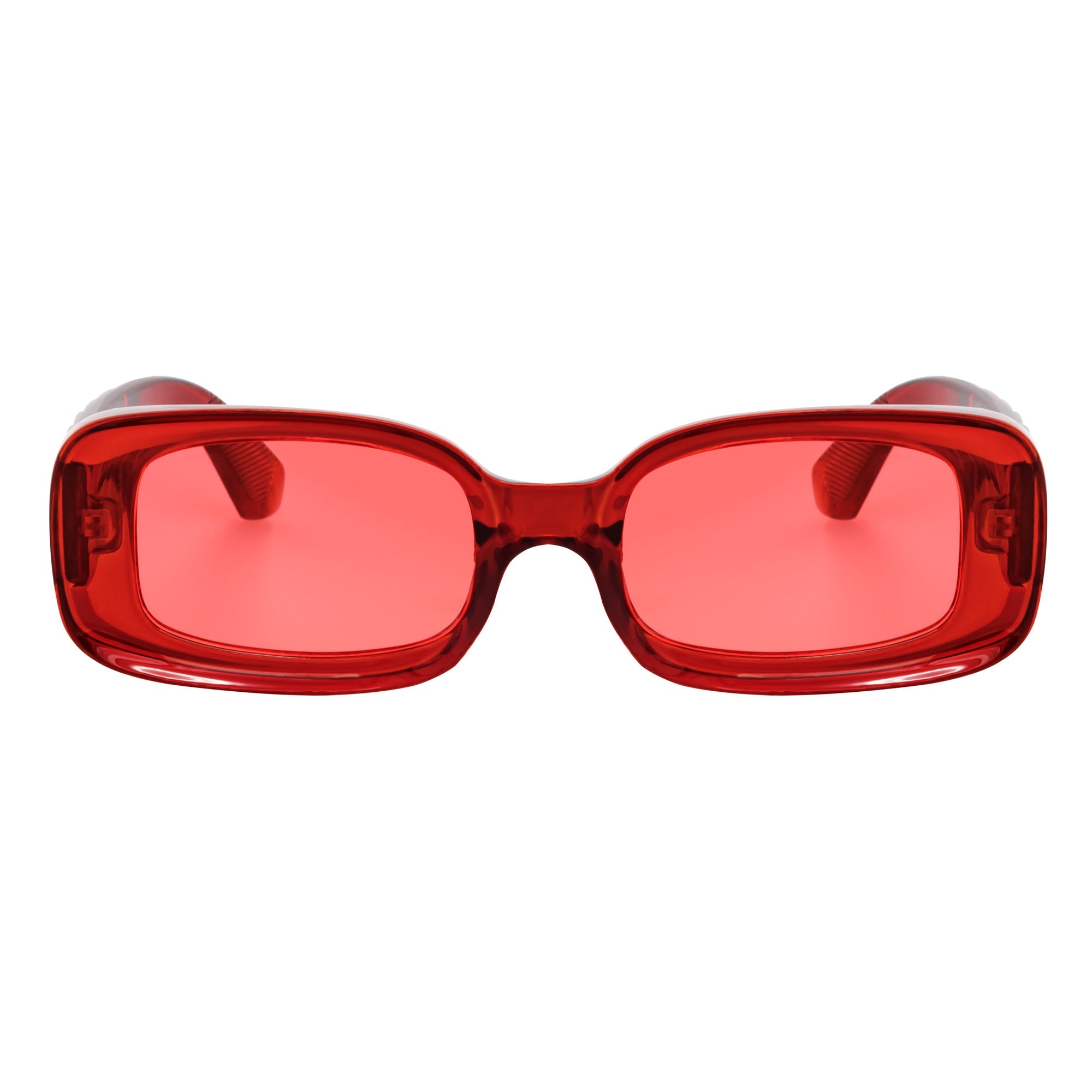 ASHER - Small Thick Frame Rectangle Sunglasses 90s Fashion Clear Red Red Tint