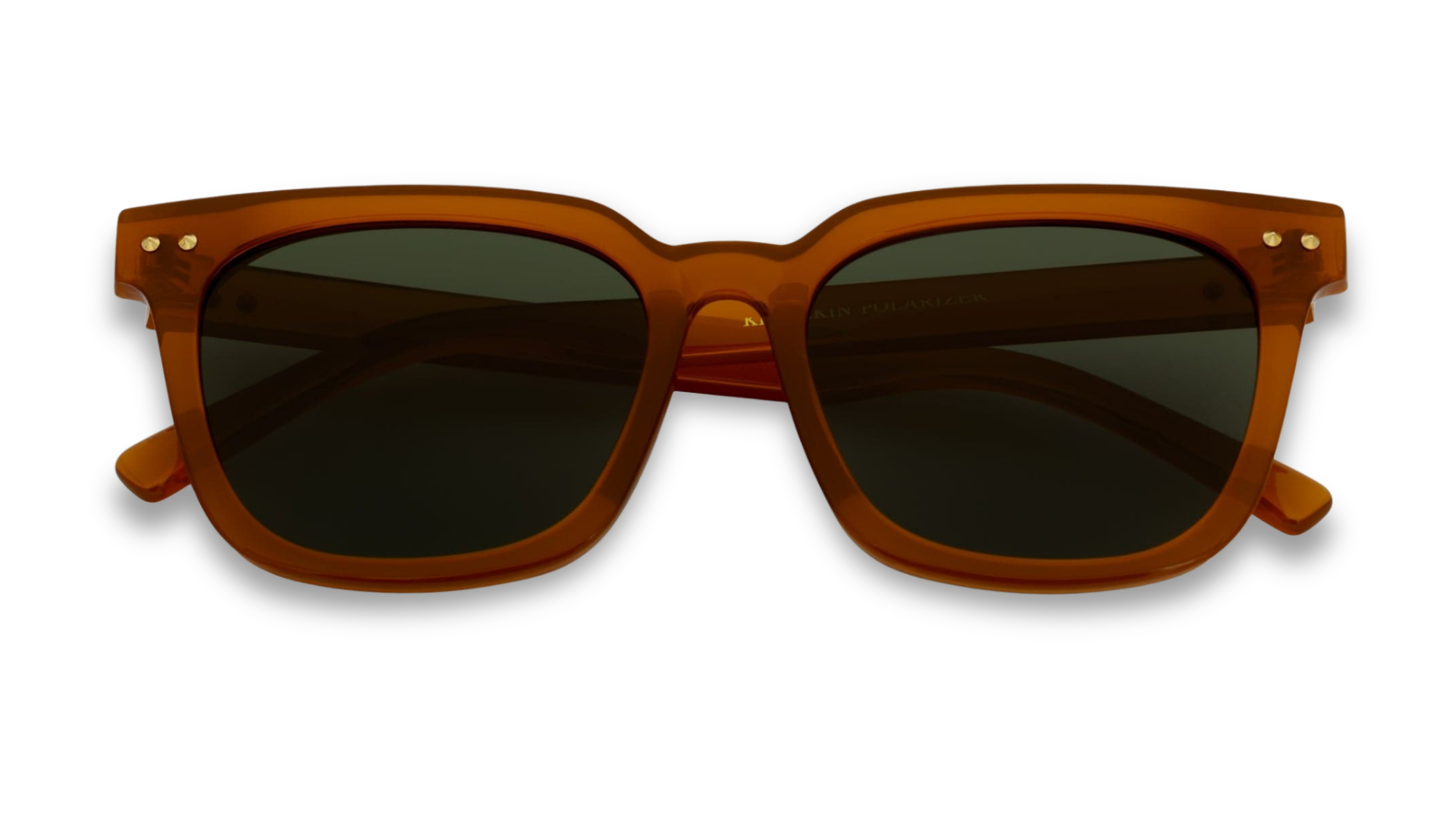 Wooden-framed sunglasses with dark lenses on a white background
