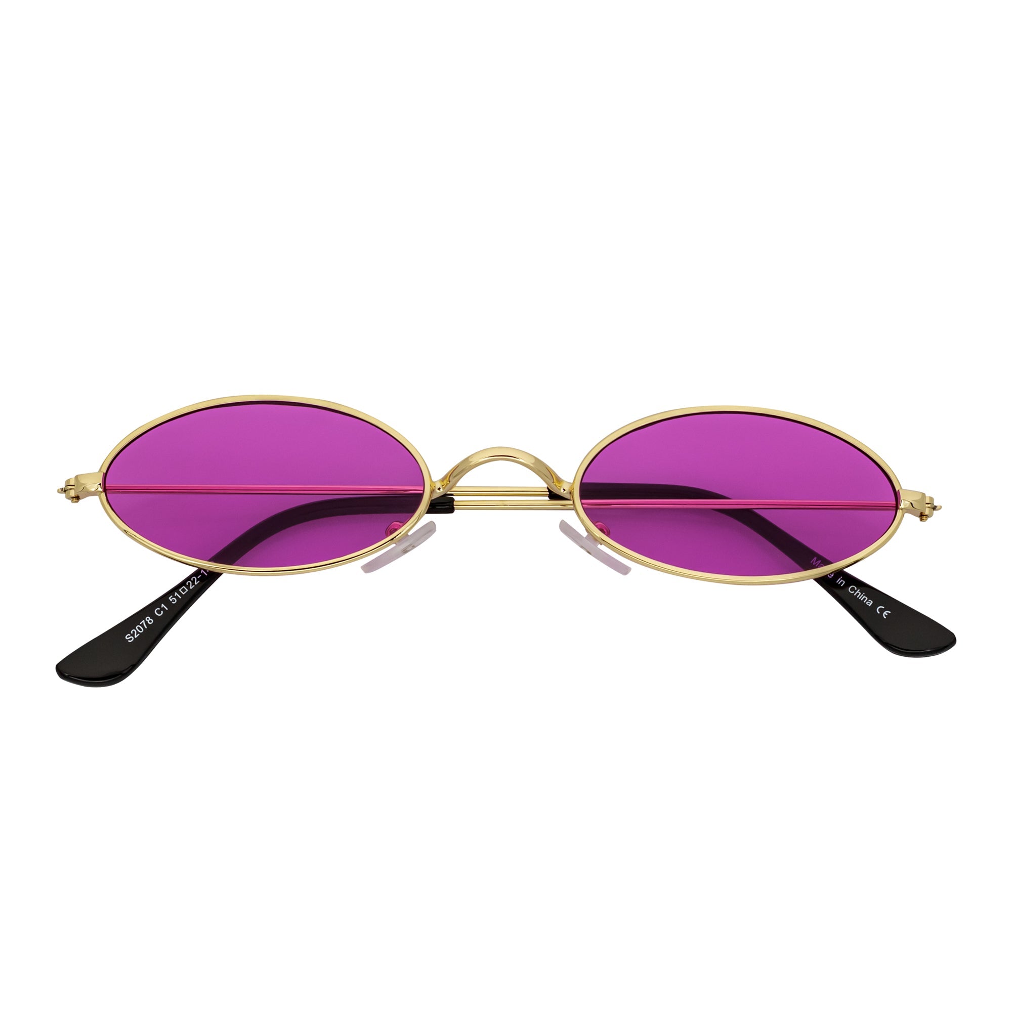 BECK - Retro Modern Small Metal Round Oval 90s Gold Sunglasses Purple Lens