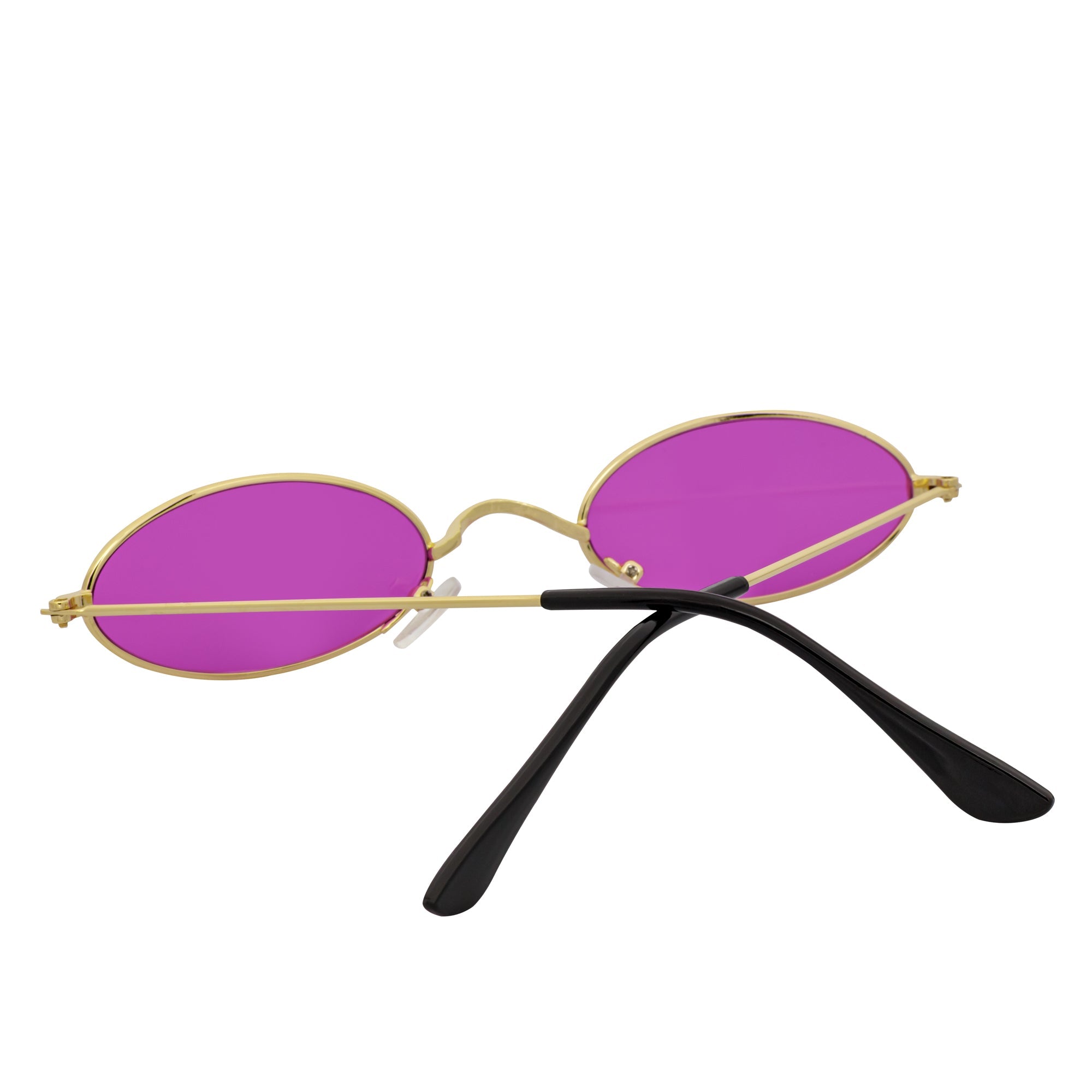 BECK - Retro Modern Small Metal Round Oval 90s Gold Sunglasses Purple Lens