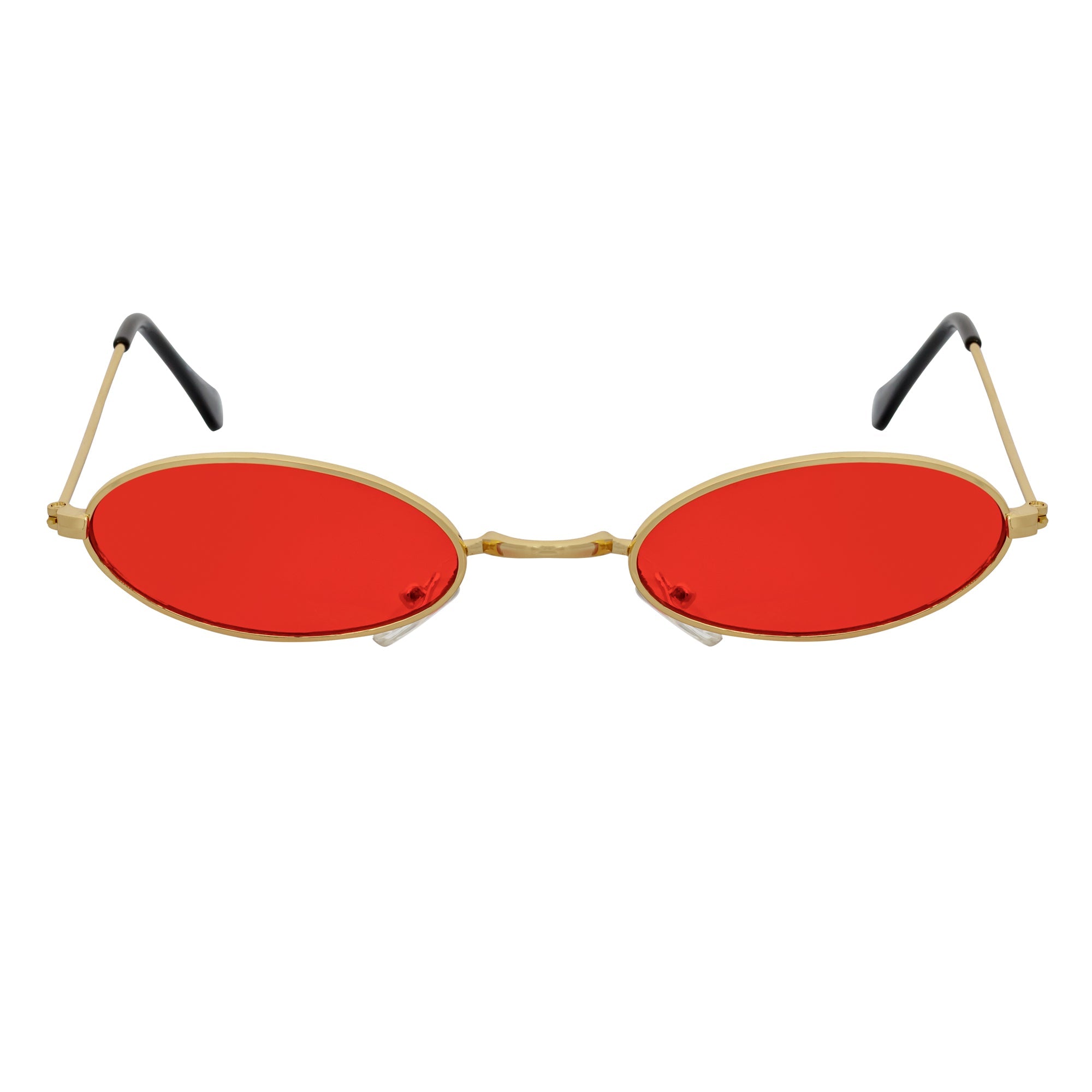 BECK - Retro Modern Small Metal Round Oval 90s Gold Sunglasses Red Lens