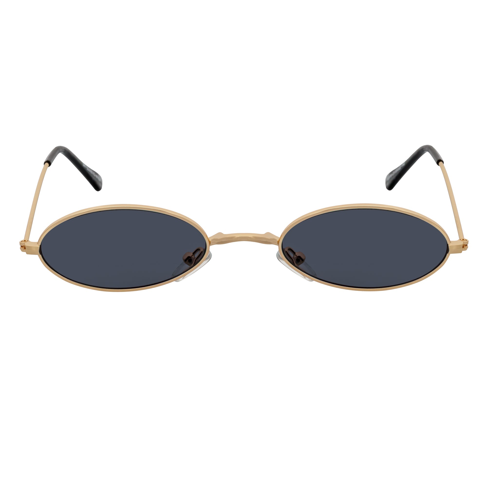 BECK - Retro Modern Small Metal Round Oval 90s Gold Sunglasses Smoke Lens