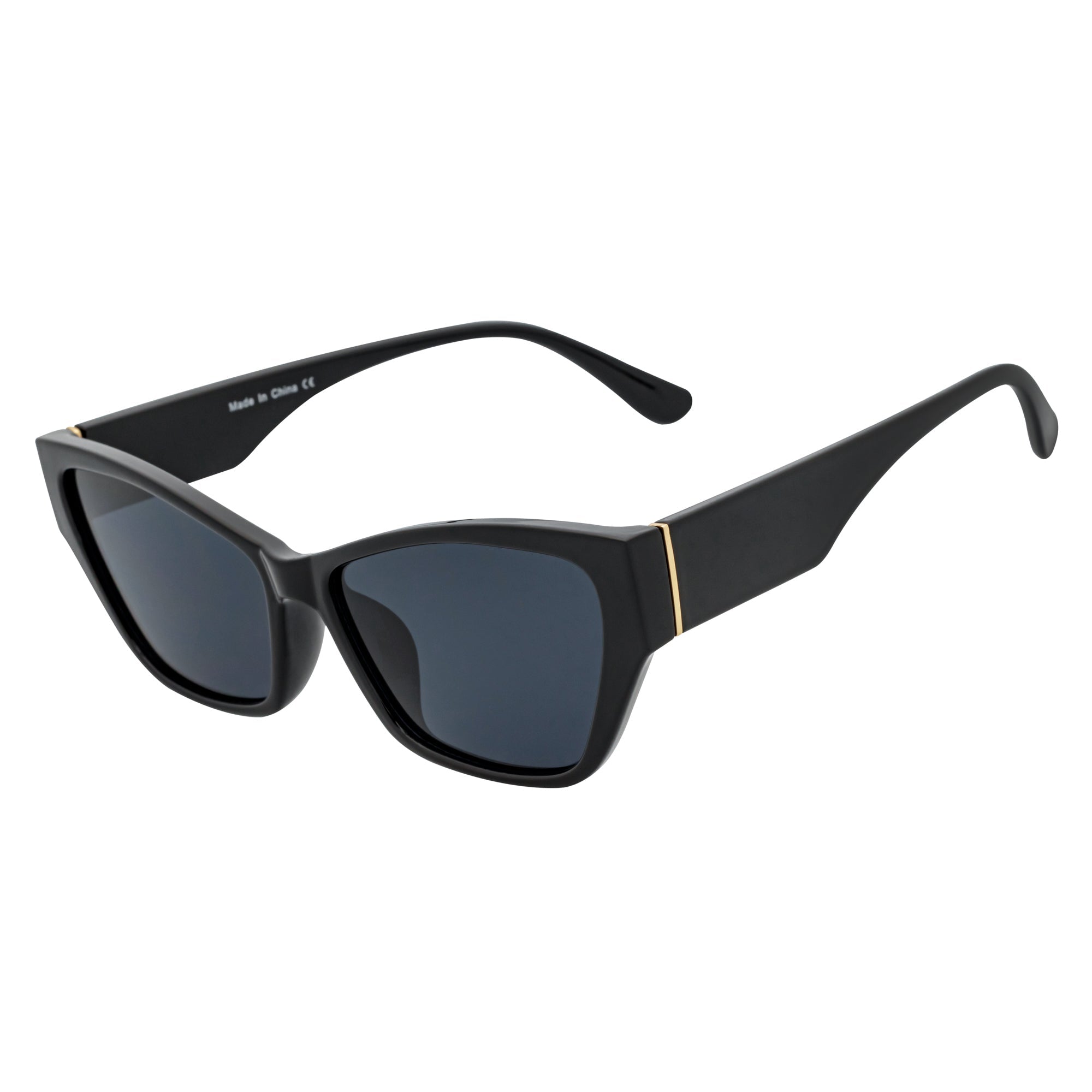 BIJOU - Modern Flat Temple Cat Eye Black Sunglasses Smoke Lens