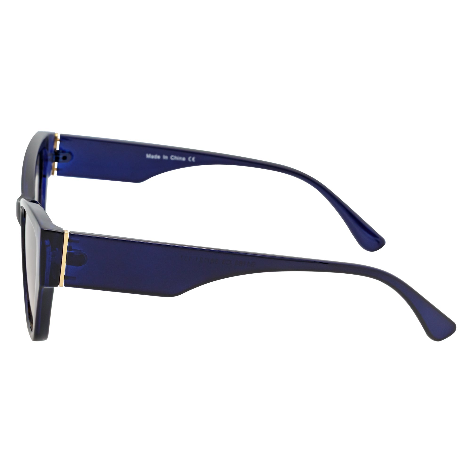 BIJOU - Modern Flat Temple Cat Eye Blue Sunglasses Tan Tint Lens