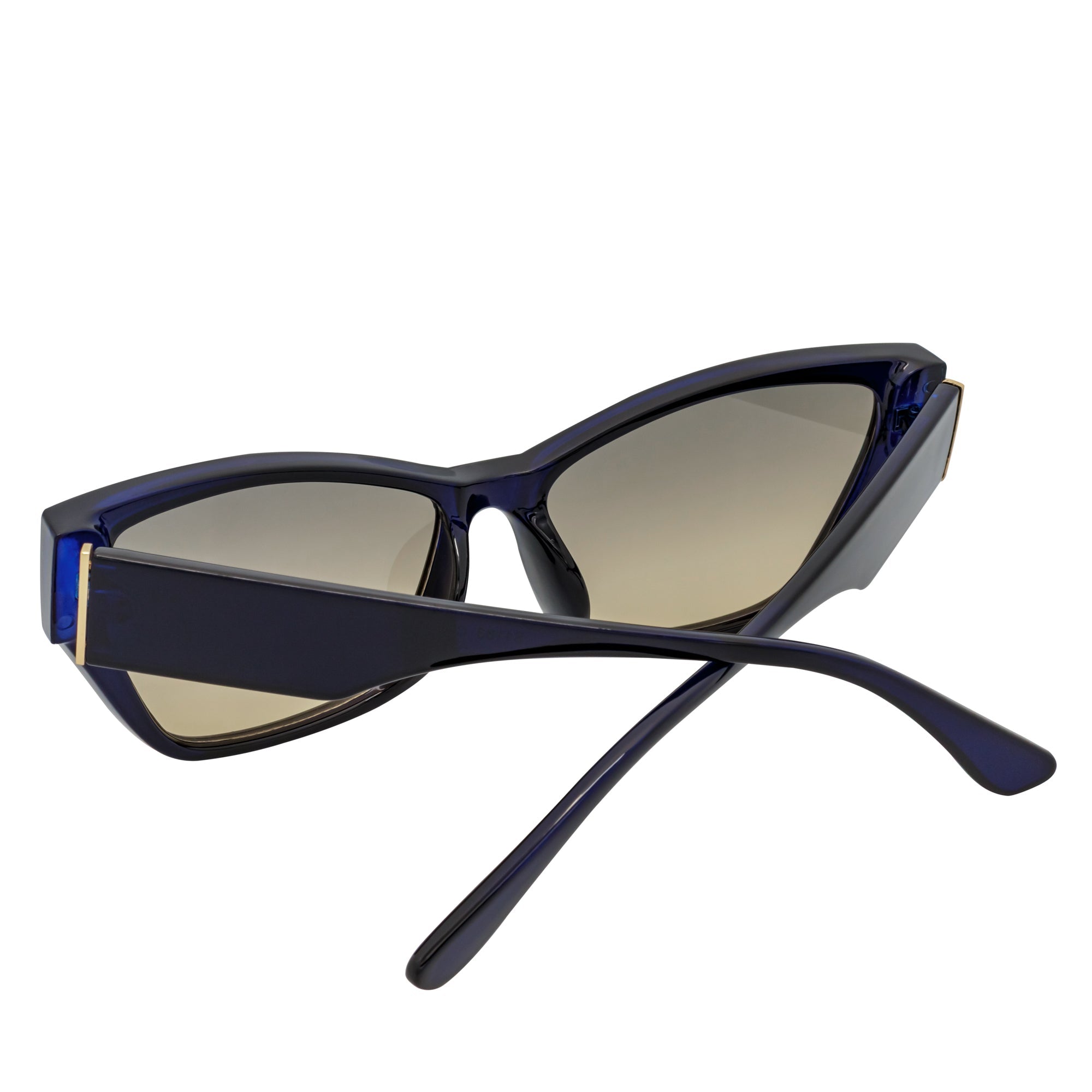 BIJOU - Modern Flat Temple Cat Eye Blue Sunglasses Tan Tint Lens