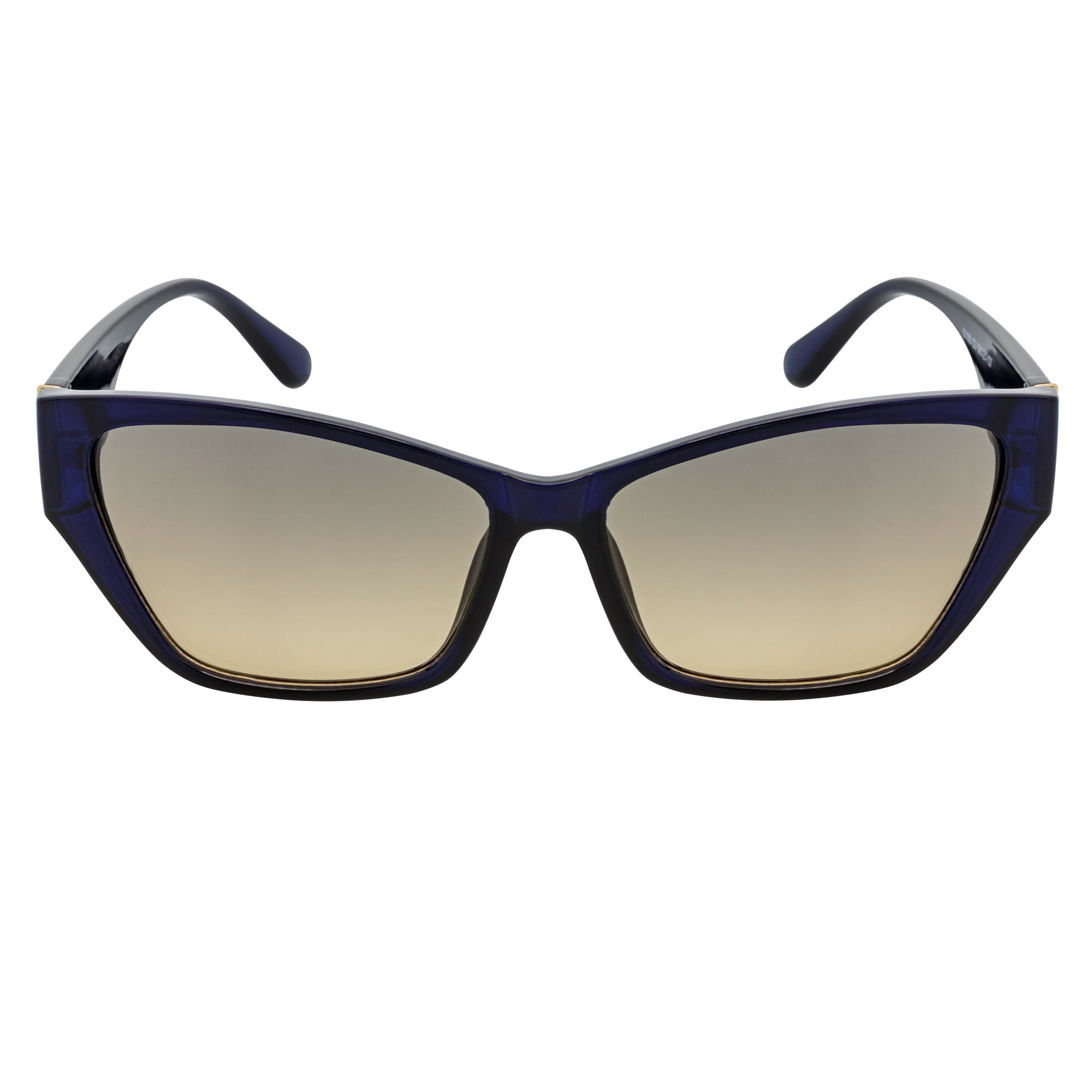 BIJOU - Modern Flat Temple Cat Eye Blue Sunglasses Tan Tint Lens