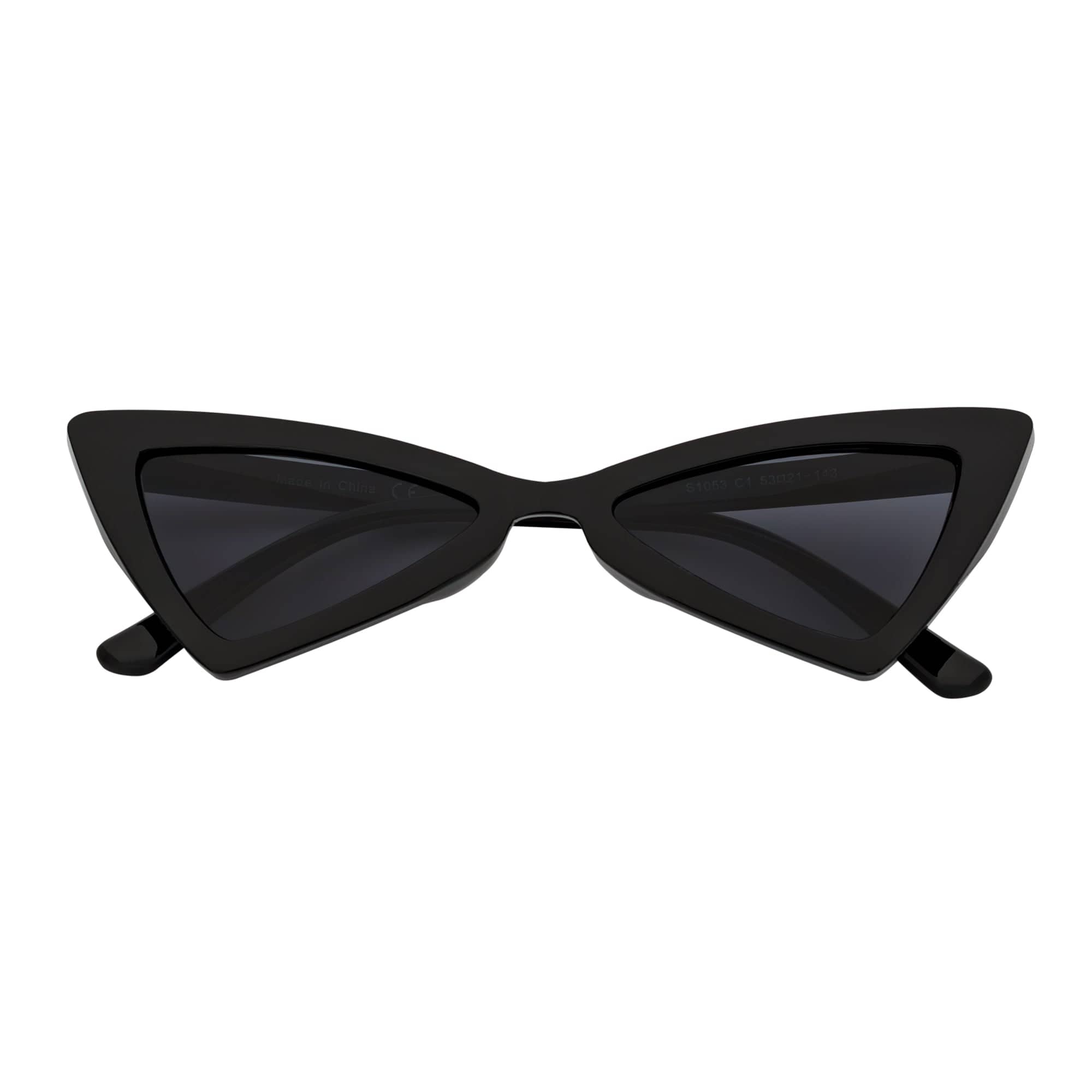 BOWTIE - Triangle Pointed 90s Fashion Small Cat Eye Sunglasses Black Smoke Lens