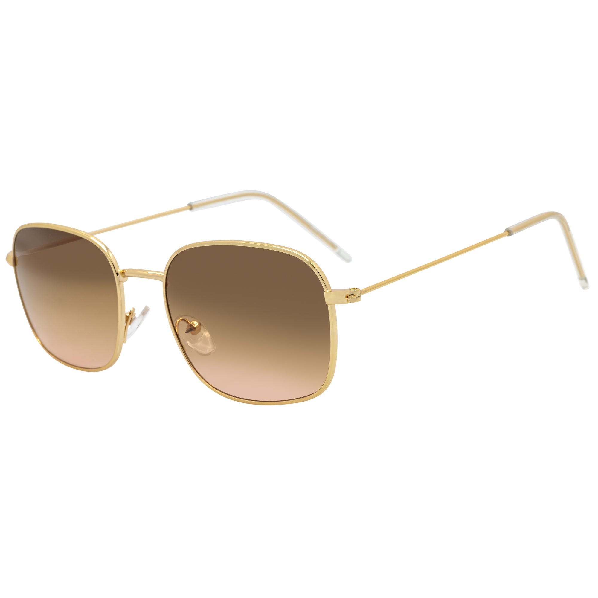 BRANDIN - Classic Square Thin Metal Sunglasses Gold Amber Fade Lens