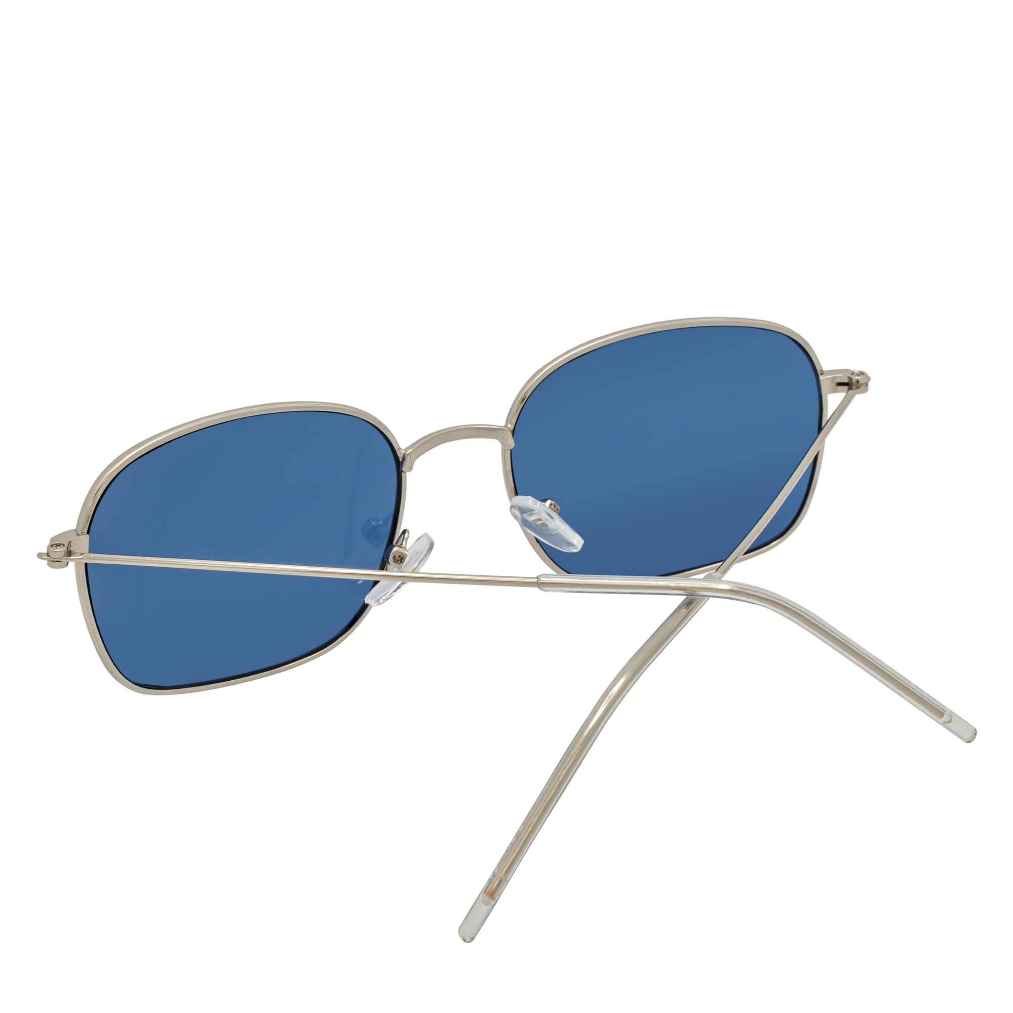 BRANDIN - Classic Square Thin Metal Sunglasses Silver Blue Tint Lens