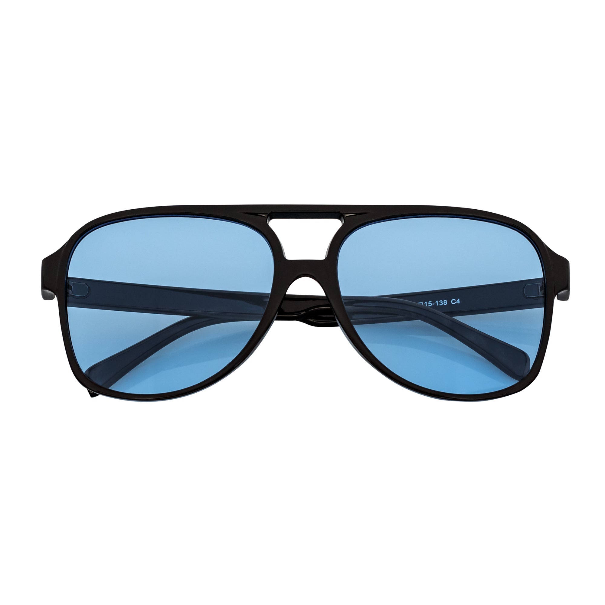 BRASCO - Classic Plastic Teardrop Aviator Black Sunglasses Blue Tint Lens