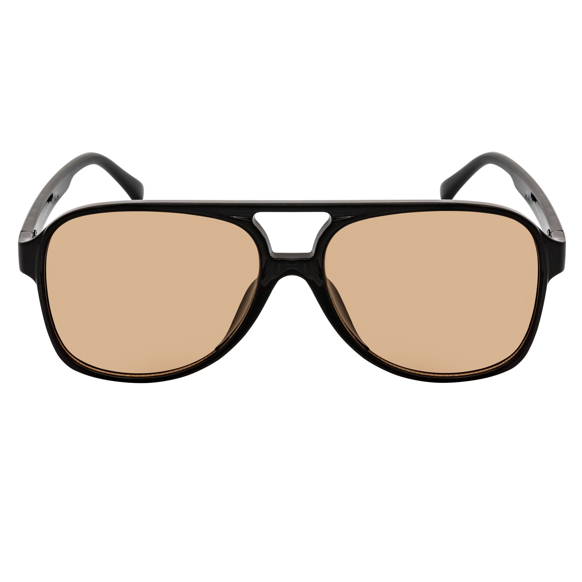 BRASCO - Classic Plastic Teardrop Aviator Black Sunglasses Brown Tint Lens