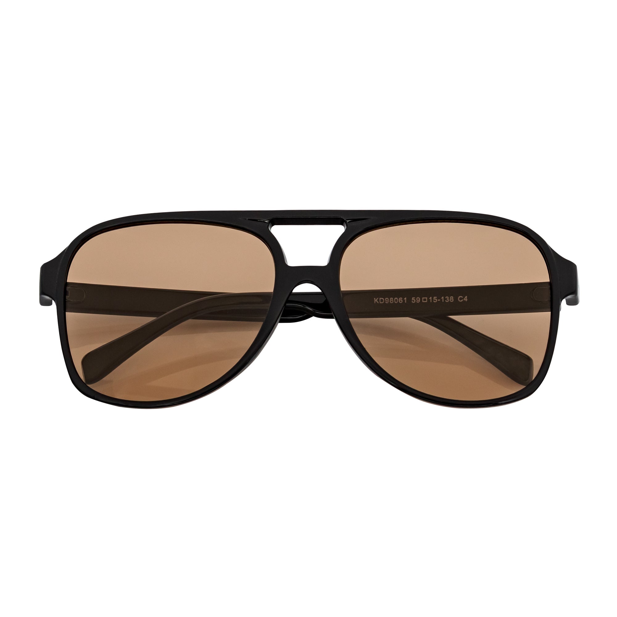 BRASCO - Classic Plastic Teardrop Aviator Black Sunglasses Brown Tint Lens