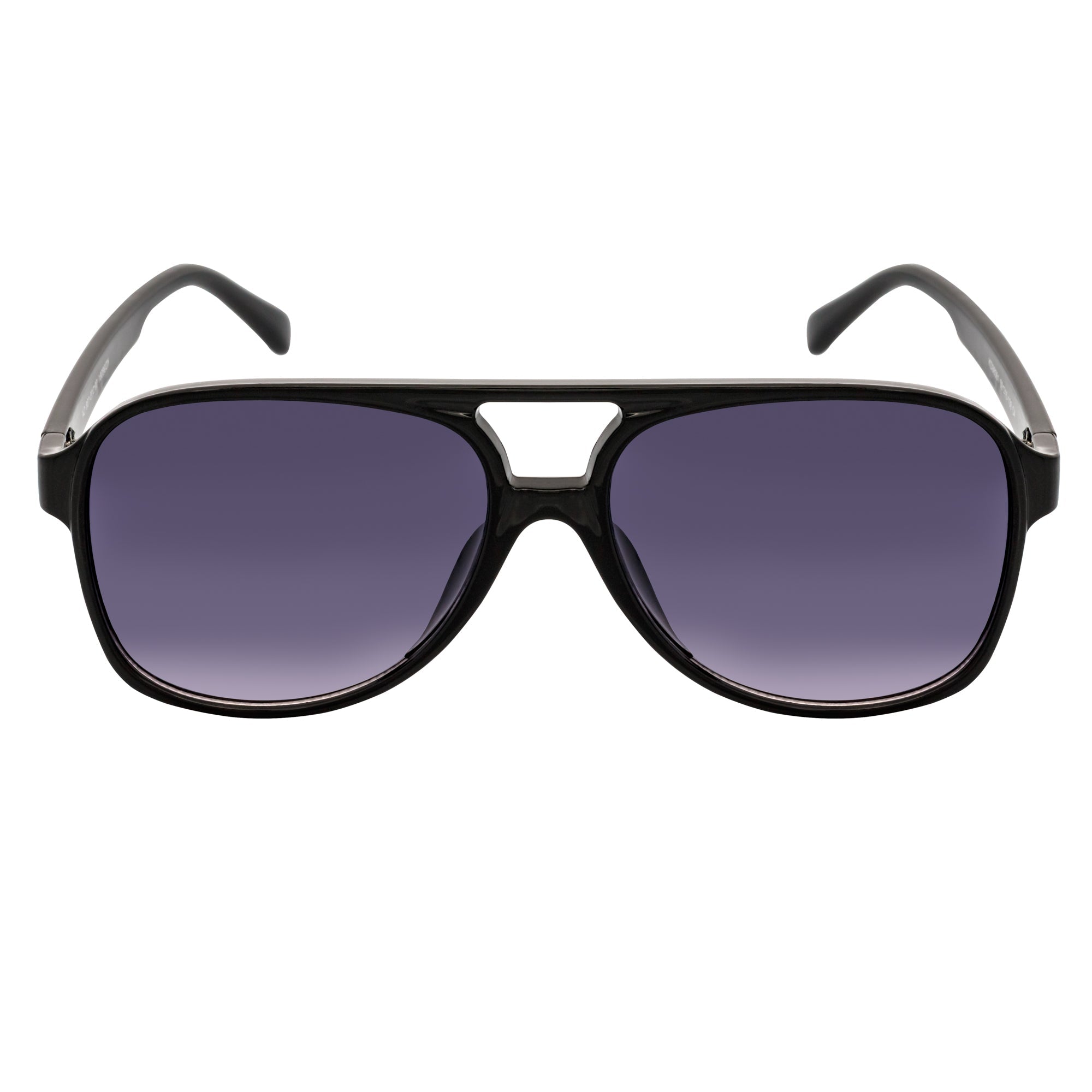 BRASCO - Classic Plastic Teardrop Aviator Black Sunglasses Lavender Fade Lens