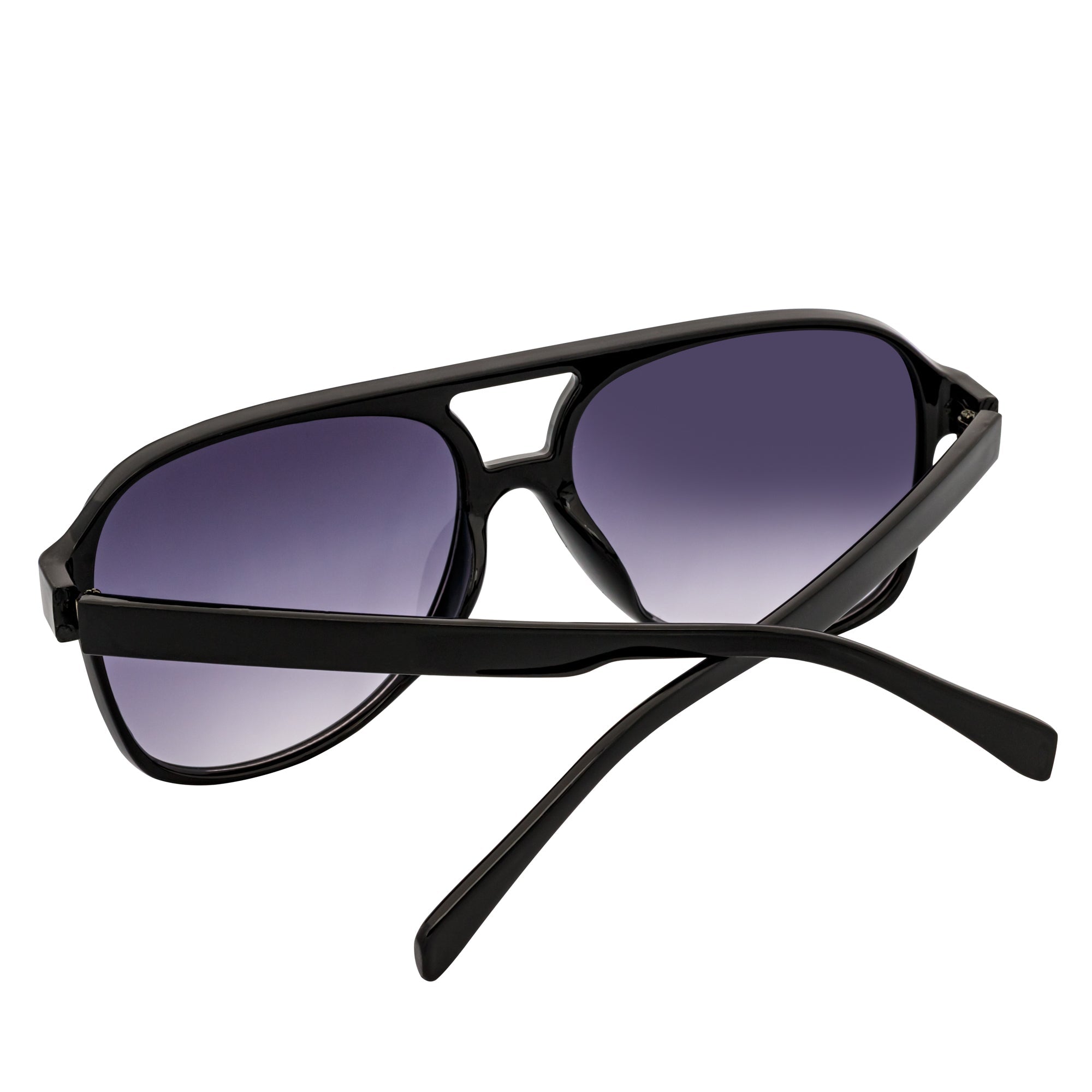 BRASCO - Classic Plastic Teardrop Aviator Black Sunglasses Lavender Fade Lens
