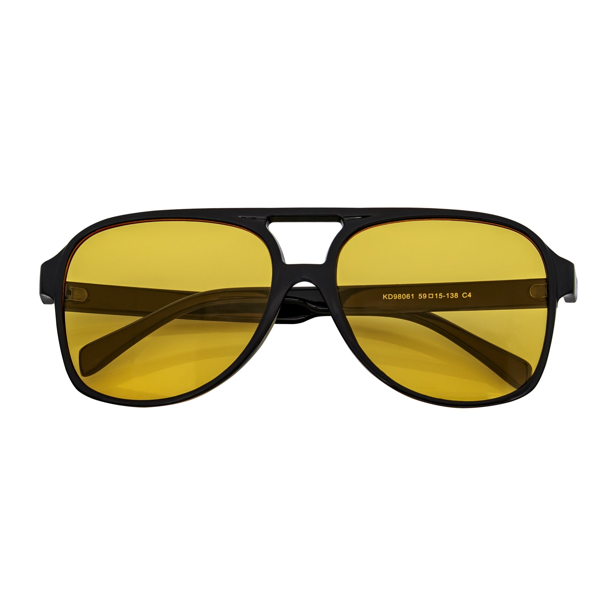 BRASCO - Classic Plastic Teardrop Aviator Black Sunglasses Yellow Tint Lens