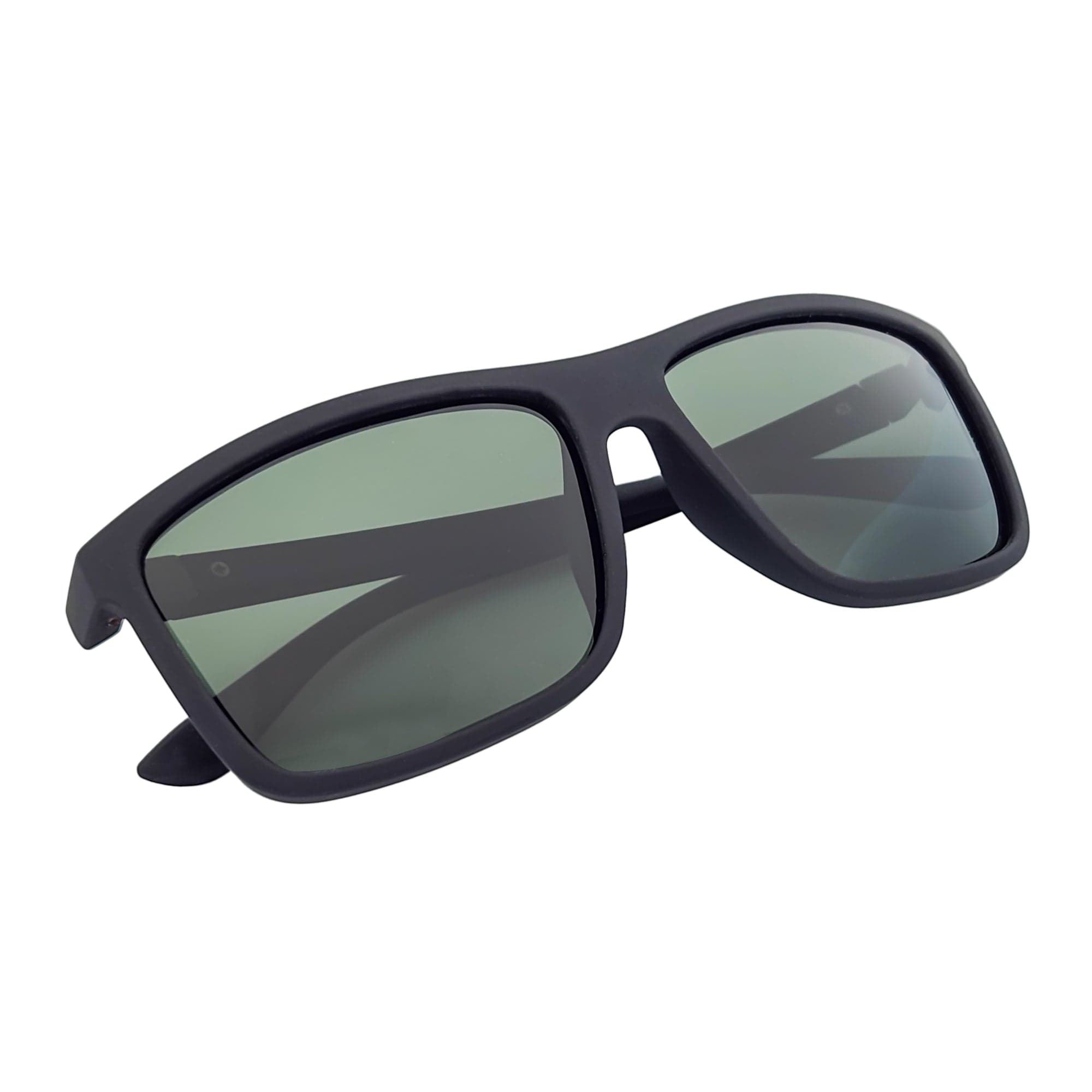 BRISTOL - Polarized Modern Rectangle Sunglasses Soft Matte Black Green Tint