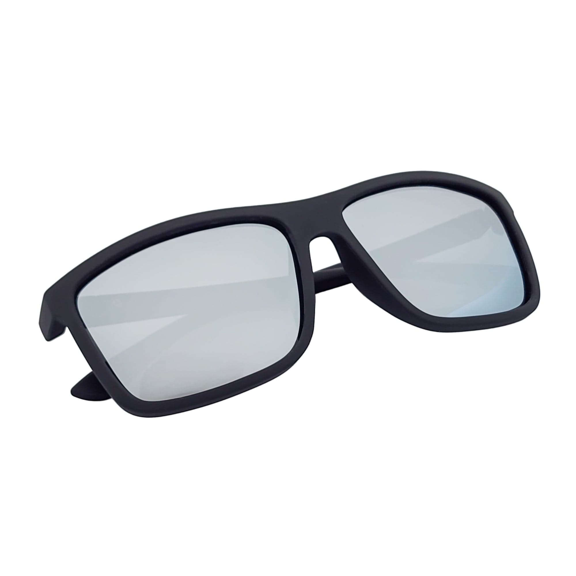 BRISTOL - Polarized Modern Rectangle Sunglasses Soft Matte Black Silver Mirror