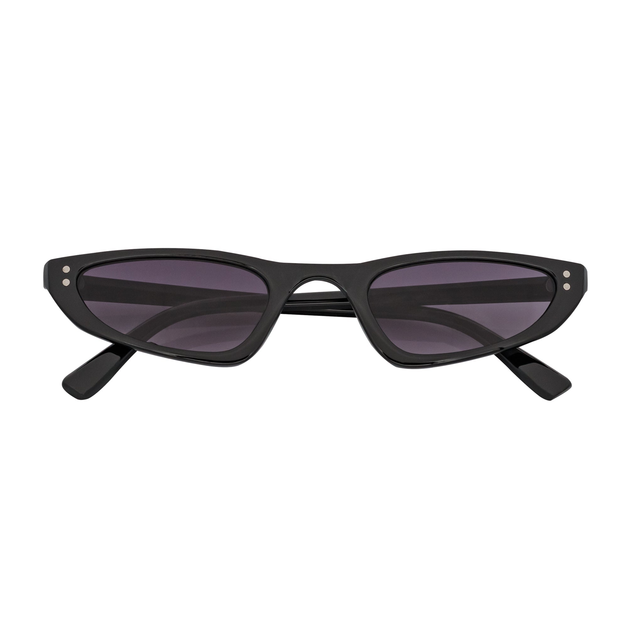 BURMESE - Retro Small Hexagonal Cat Eye Black Sunglasses Lavender Lens