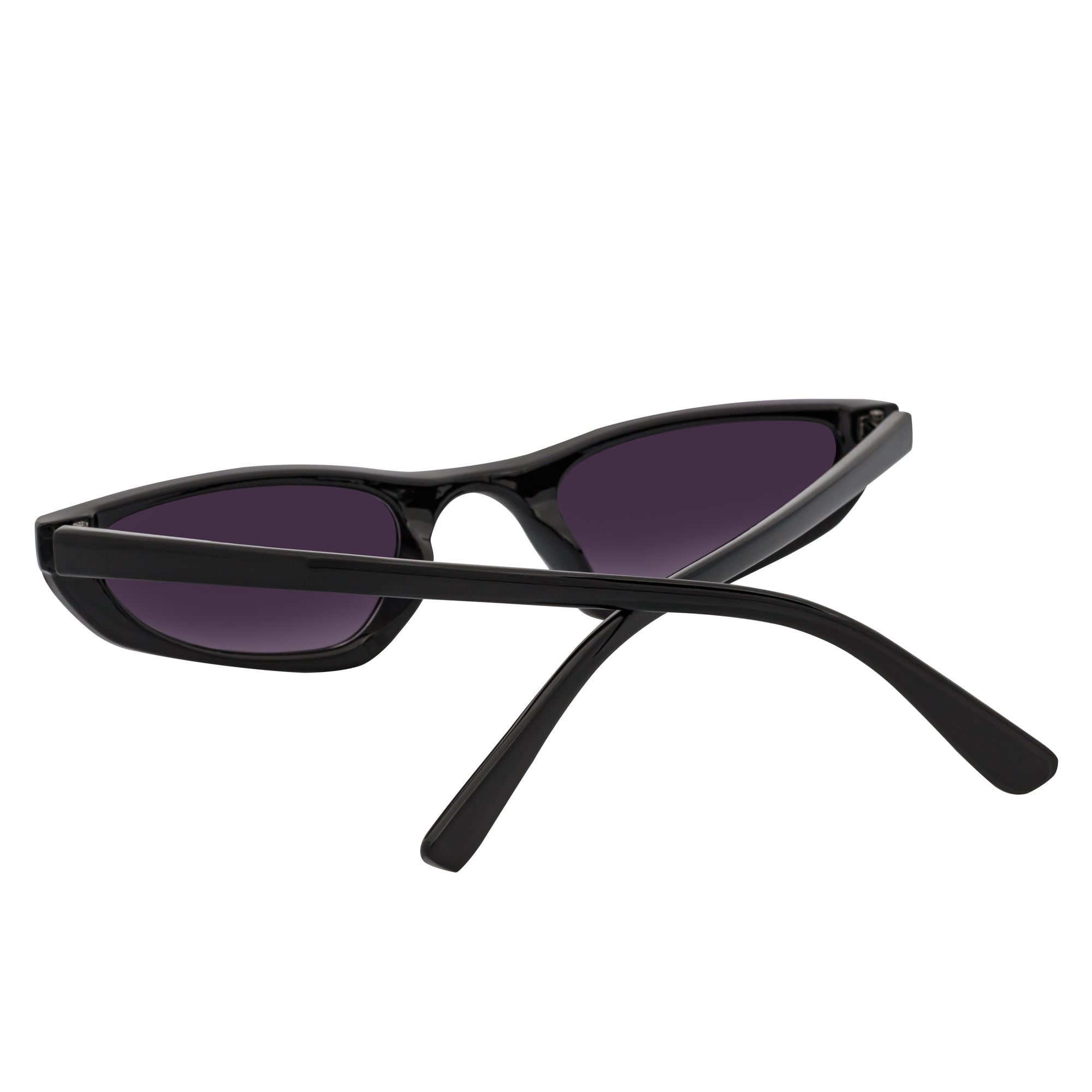 BURMESE - Retro Small Hexagonal Cat Eye Black Sunglasses Lavender Lens
