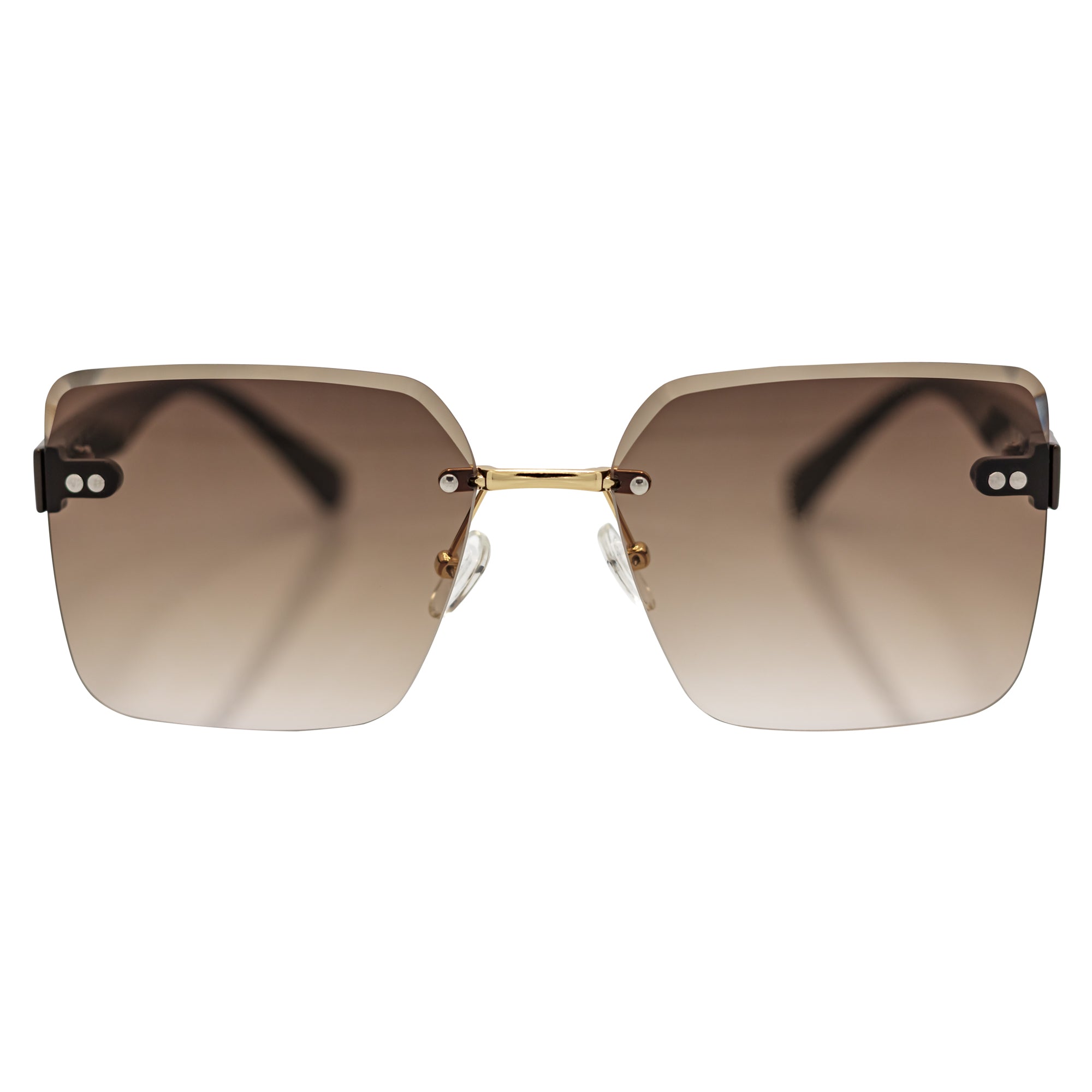 CASCADE - Rimless Oversize Square Brown Sunglasses Gold Amber Lens