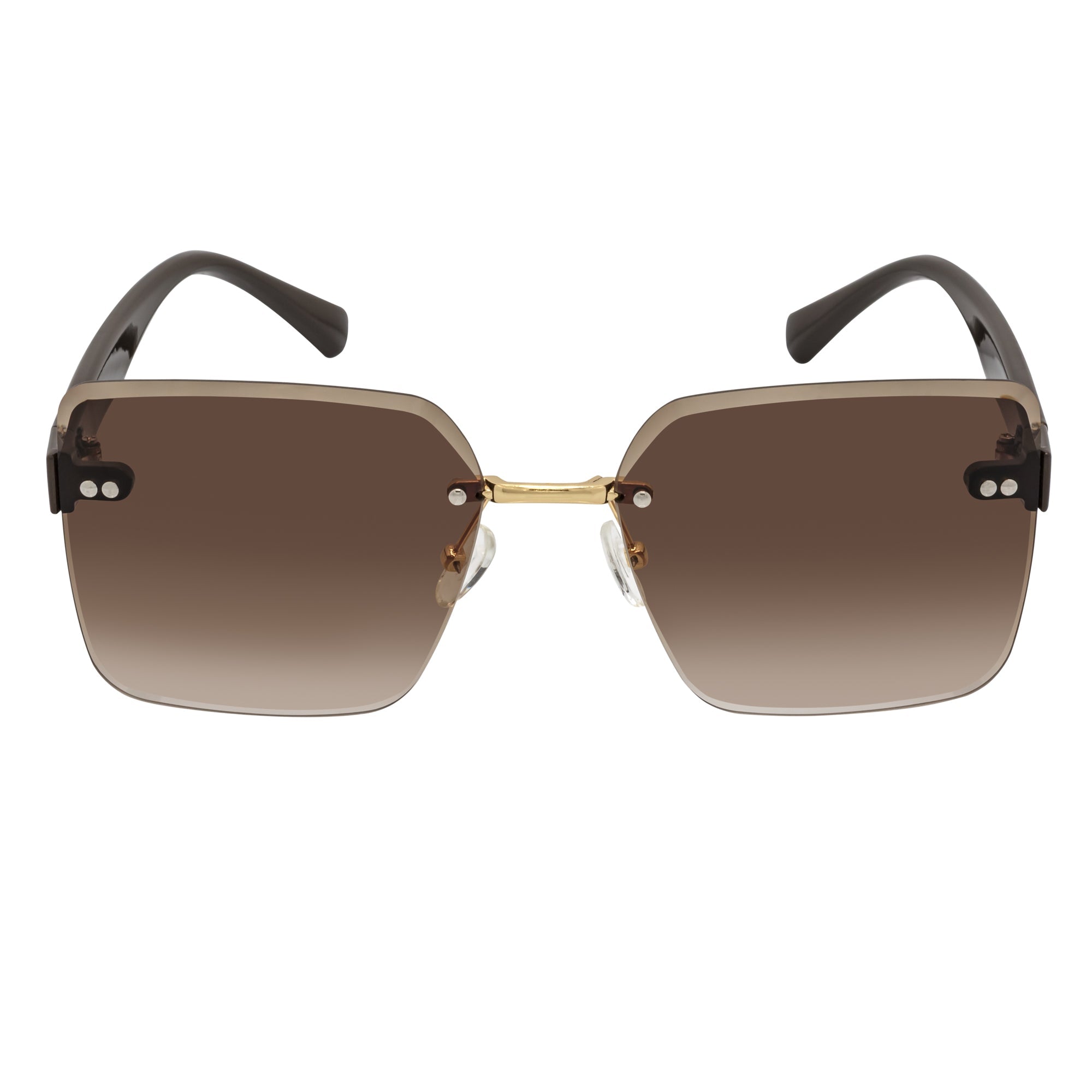 CASCADE - Rimless Oversize Square Brown Sunglasses Gold Amber Lens