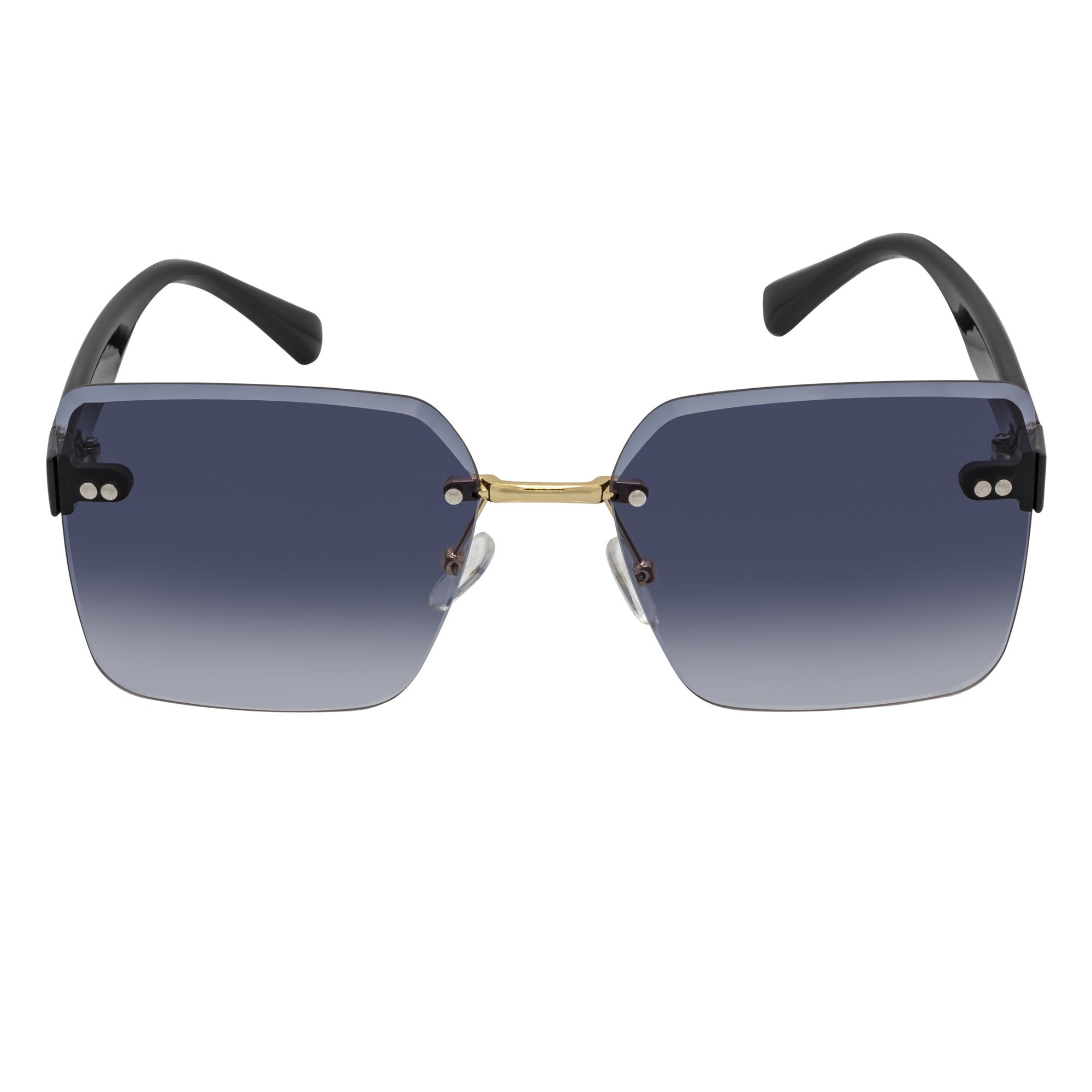 CASCADE - Rimless Oversize Square Sunglasses Black - Gold Lavender Lens