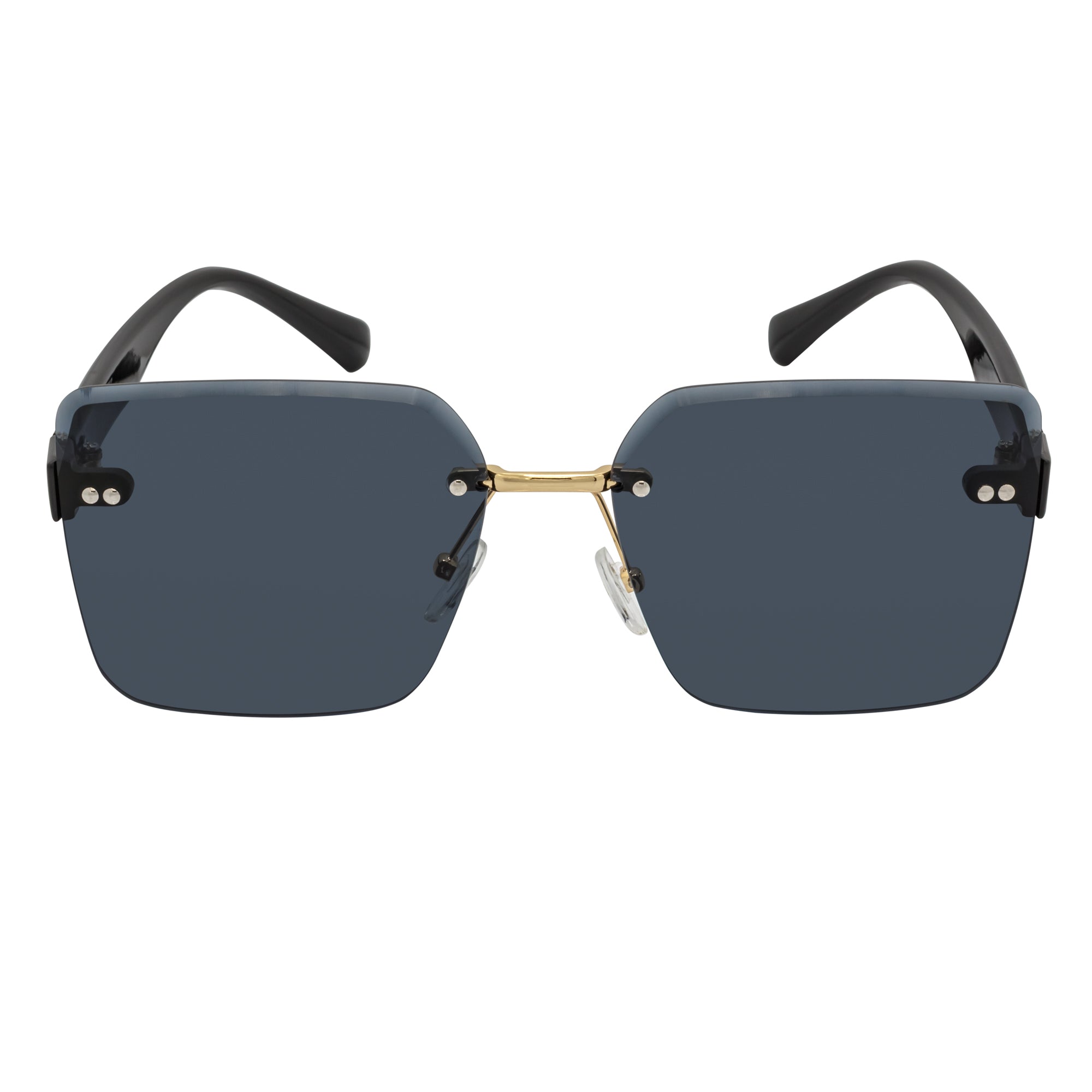 CASCADE - Rimless Oversize Square Sunglasses Black - Gold Smoke Lens