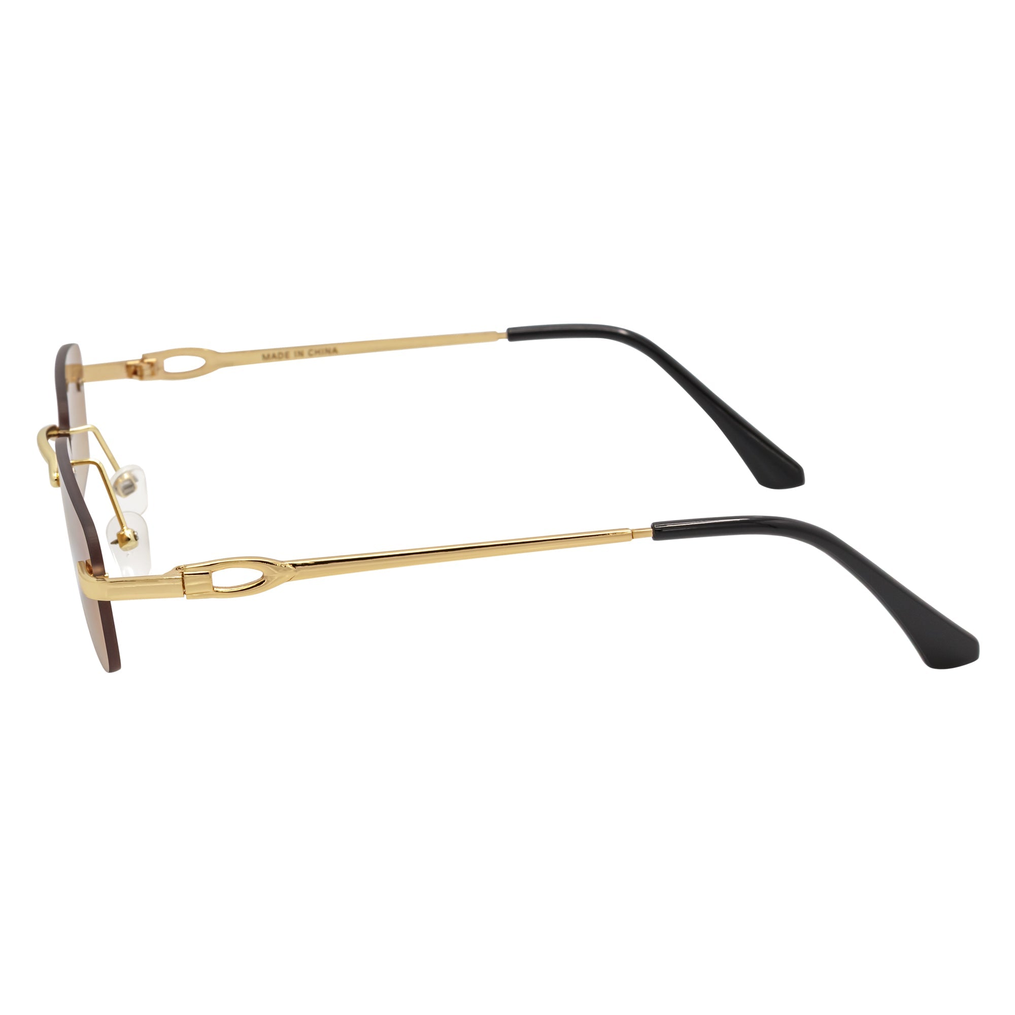 CHANELLE - Rimless Small Rectangle Sunglasses Gold Amber Fade Lens
