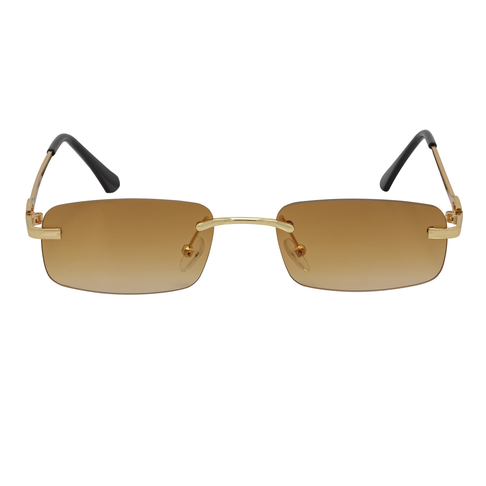 CHANELLE - Rimless Small Rectangle Sunglasses Gold Amber Fade Lens