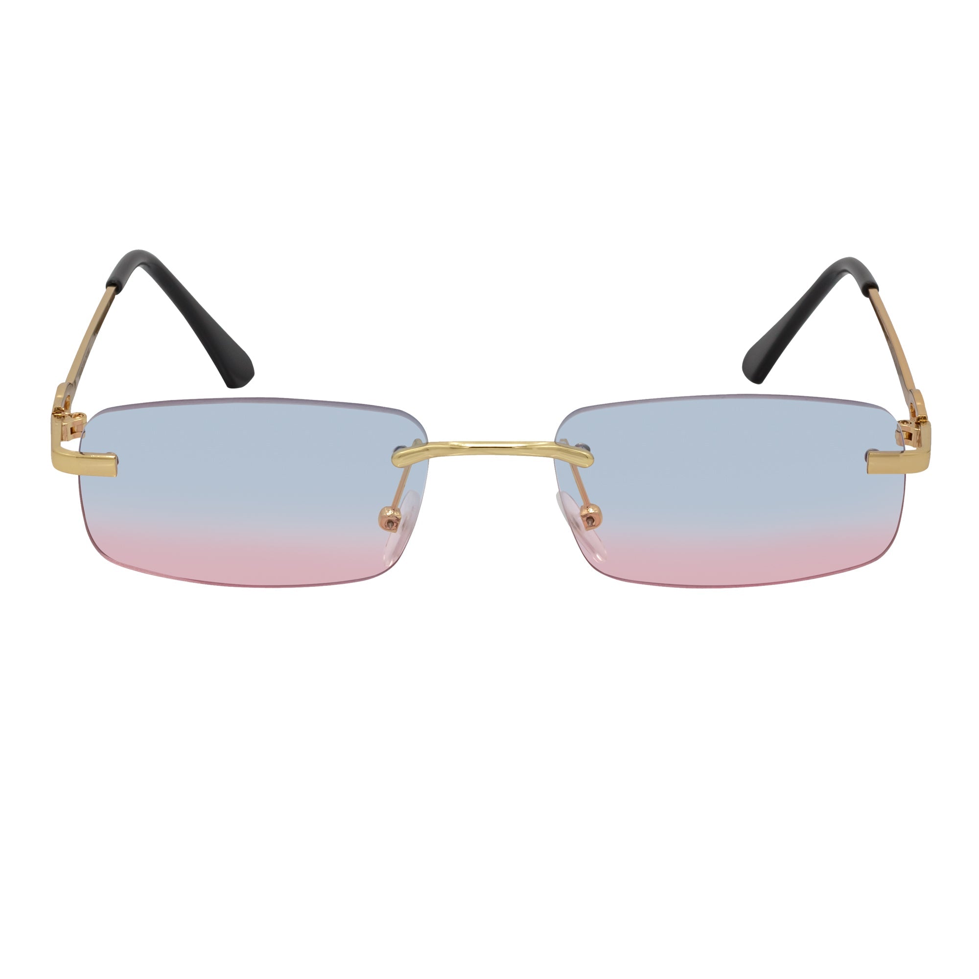 CHANELLE - Rimless Small Rectangle Sunglasses Gold Blue - Pink Fade Lens